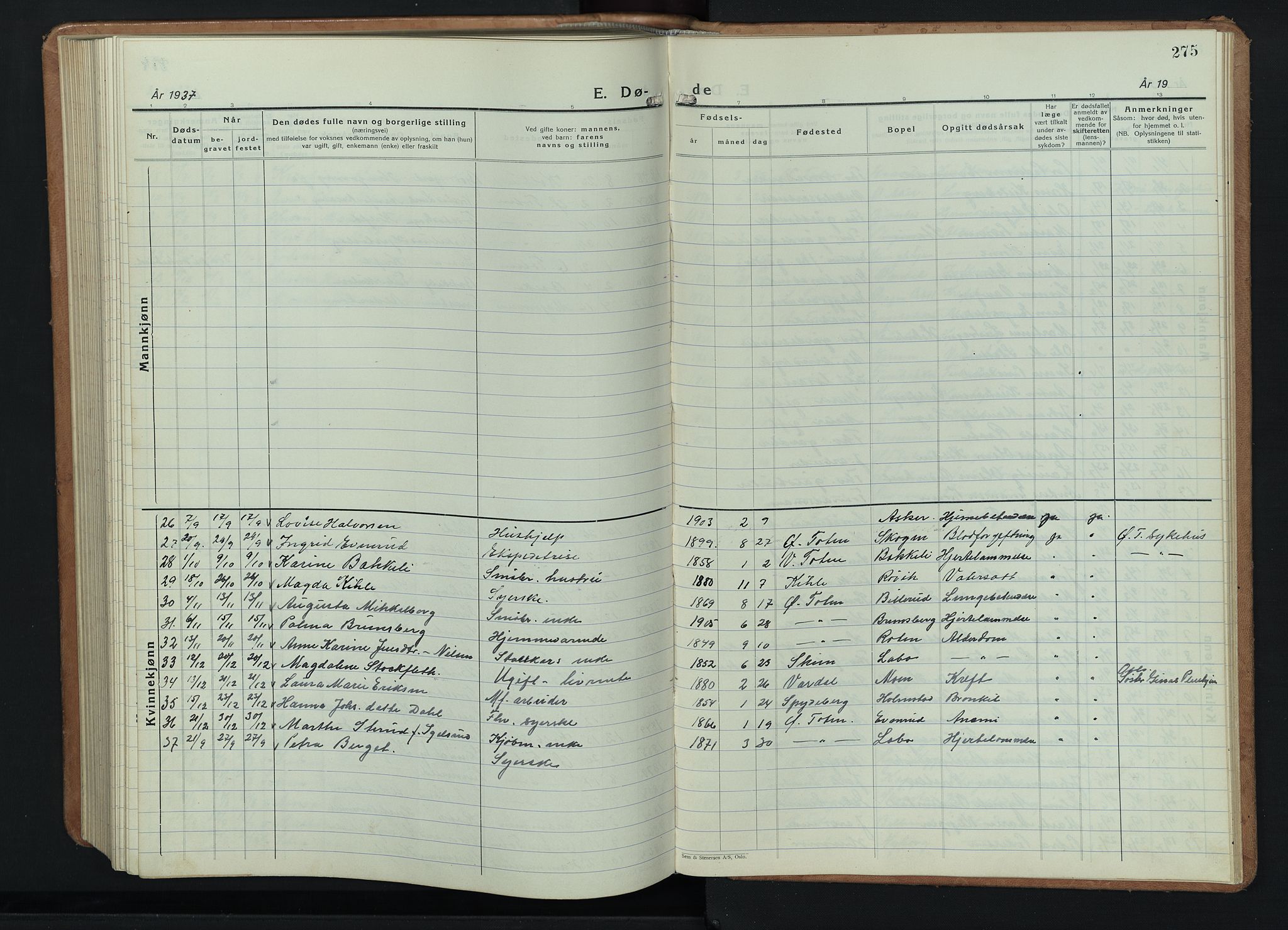 Østre Toten prestekontor, AV/SAH-PREST-104/H/Ha/Hab/L0011: Parish register (copy) no. 11, 1934-1952, p. 275