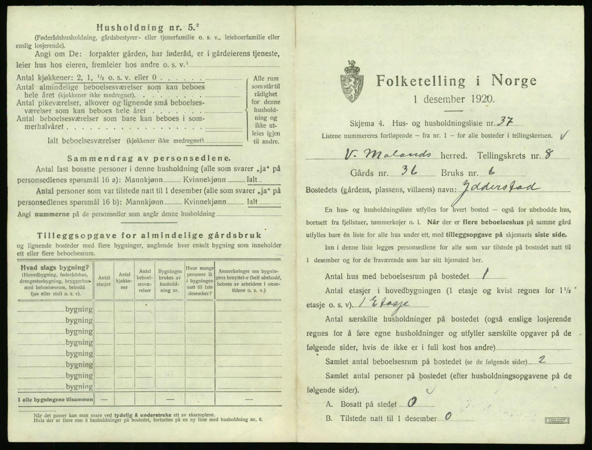 SAK, 1920 census for Vestre Moland, 1920, p. 1025