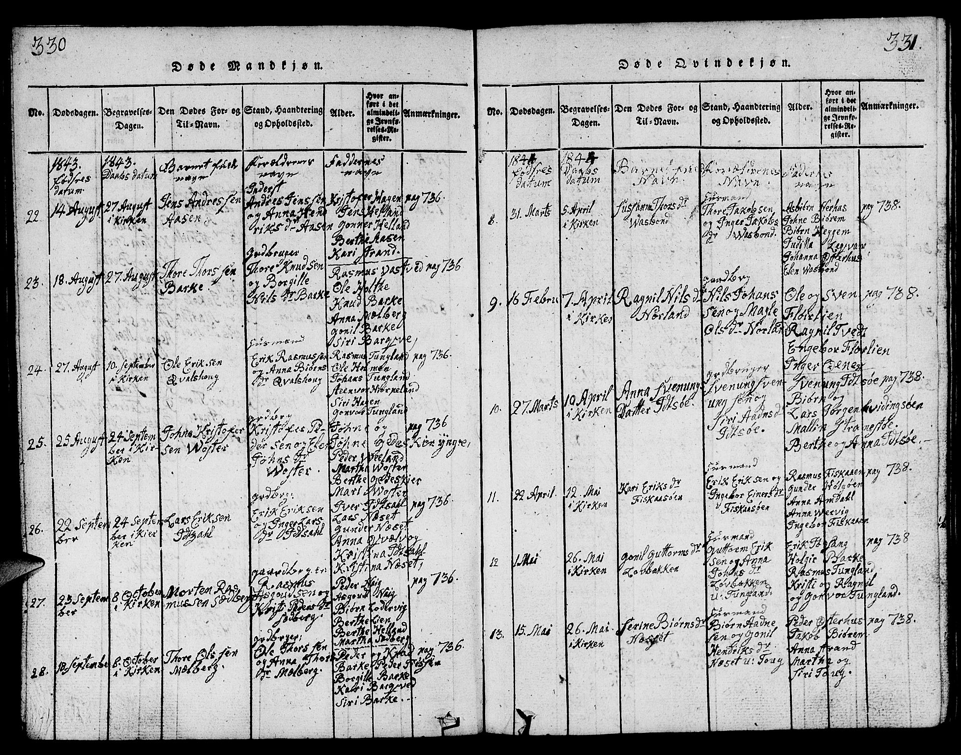 Strand sokneprestkontor, AV/SAST-A-101828/H/Ha/Hab/L0001: Parish register (copy) no. B 1, 1816-1854, p. 330-331