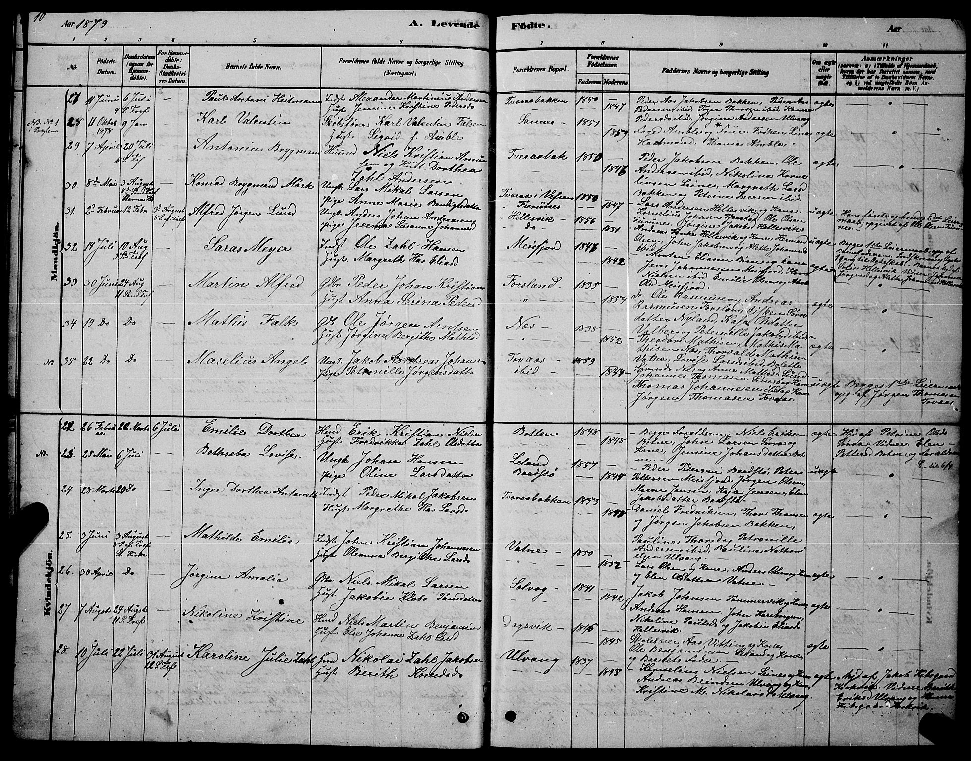 Ministerialprotokoller, klokkerbøker og fødselsregistre - Nordland, AV/SAT-A-1459/831/L0477: Parish register (copy) no. 831C04, 1878-1897, p. 10