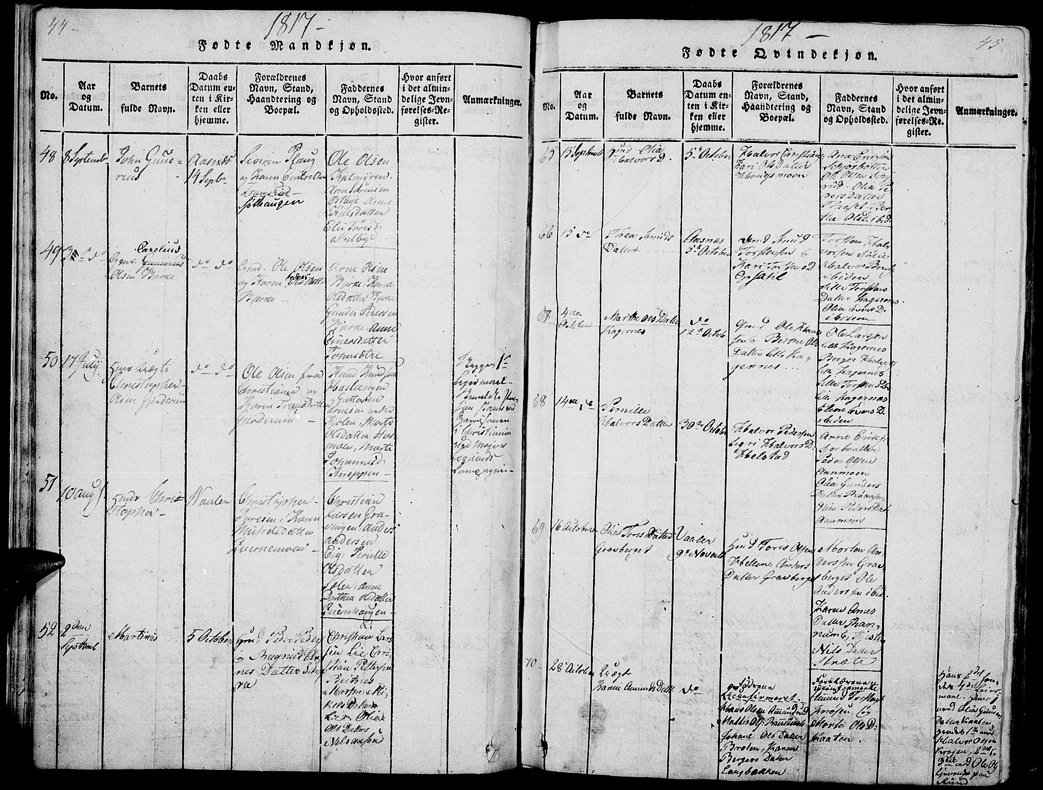 Hof prestekontor, AV/SAH-PREST-038/H/Ha/Haa/L0005: Parish register (official) no. 5, 1816-1822, p. 44-45