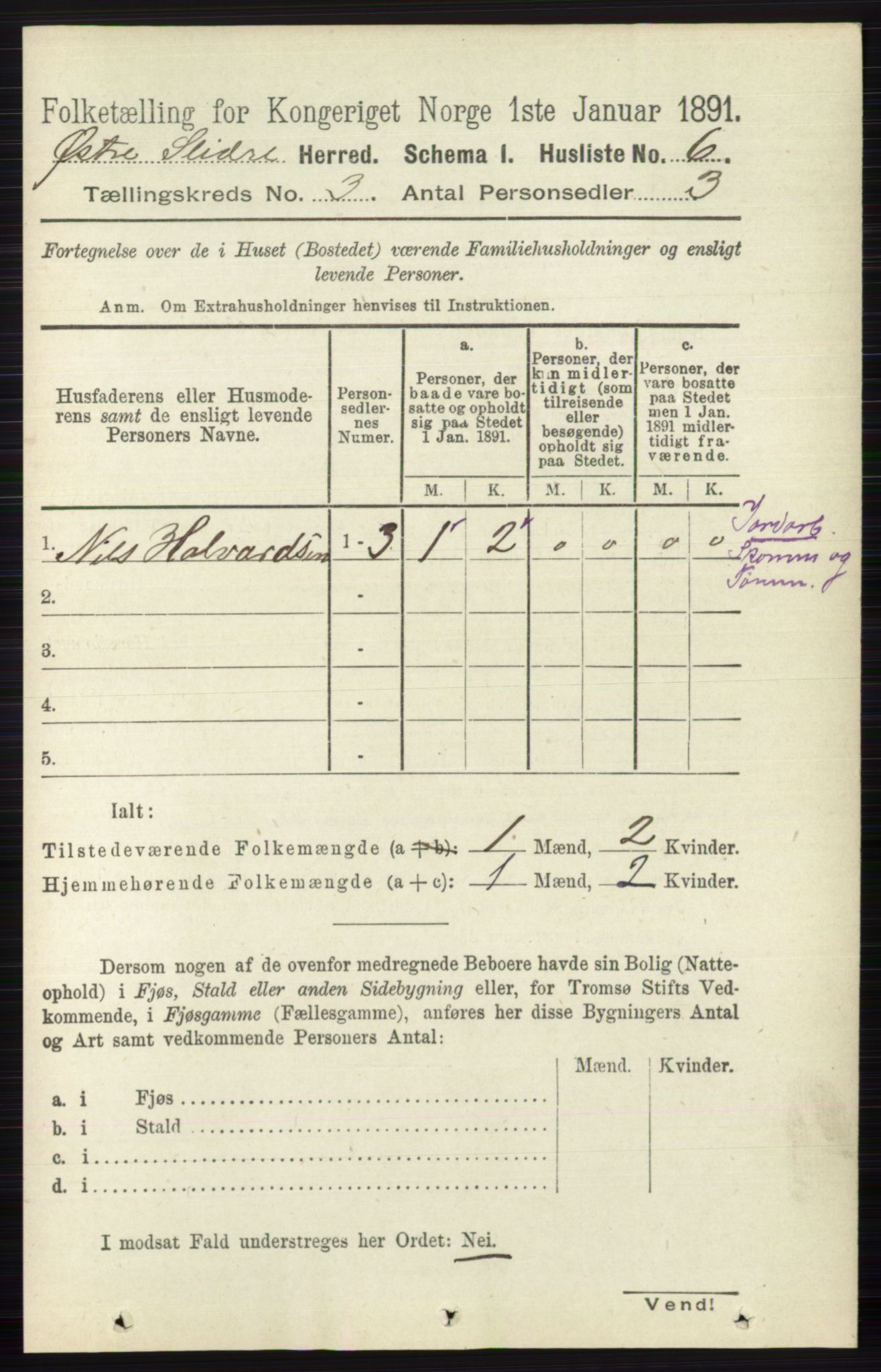 RA, 1891 census for 0544 Øystre Slidre, 1891, p. 555