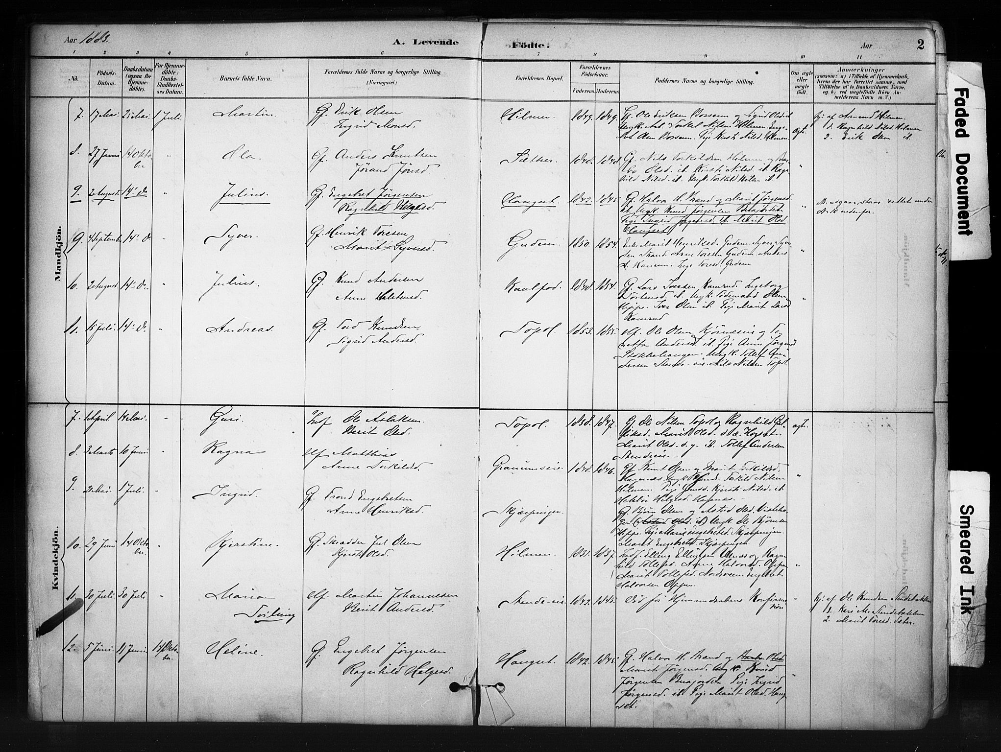 Nord-Aurdal prestekontor, SAH/PREST-132/H/Ha/Haa/L0011: Parish register (official) no. 11, 1883-1896, p. 2