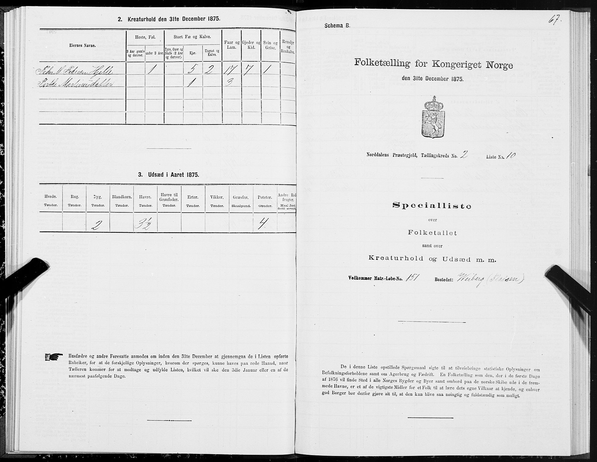 SAT, 1875 census for 1524P Norddal, 1875, p. 1067