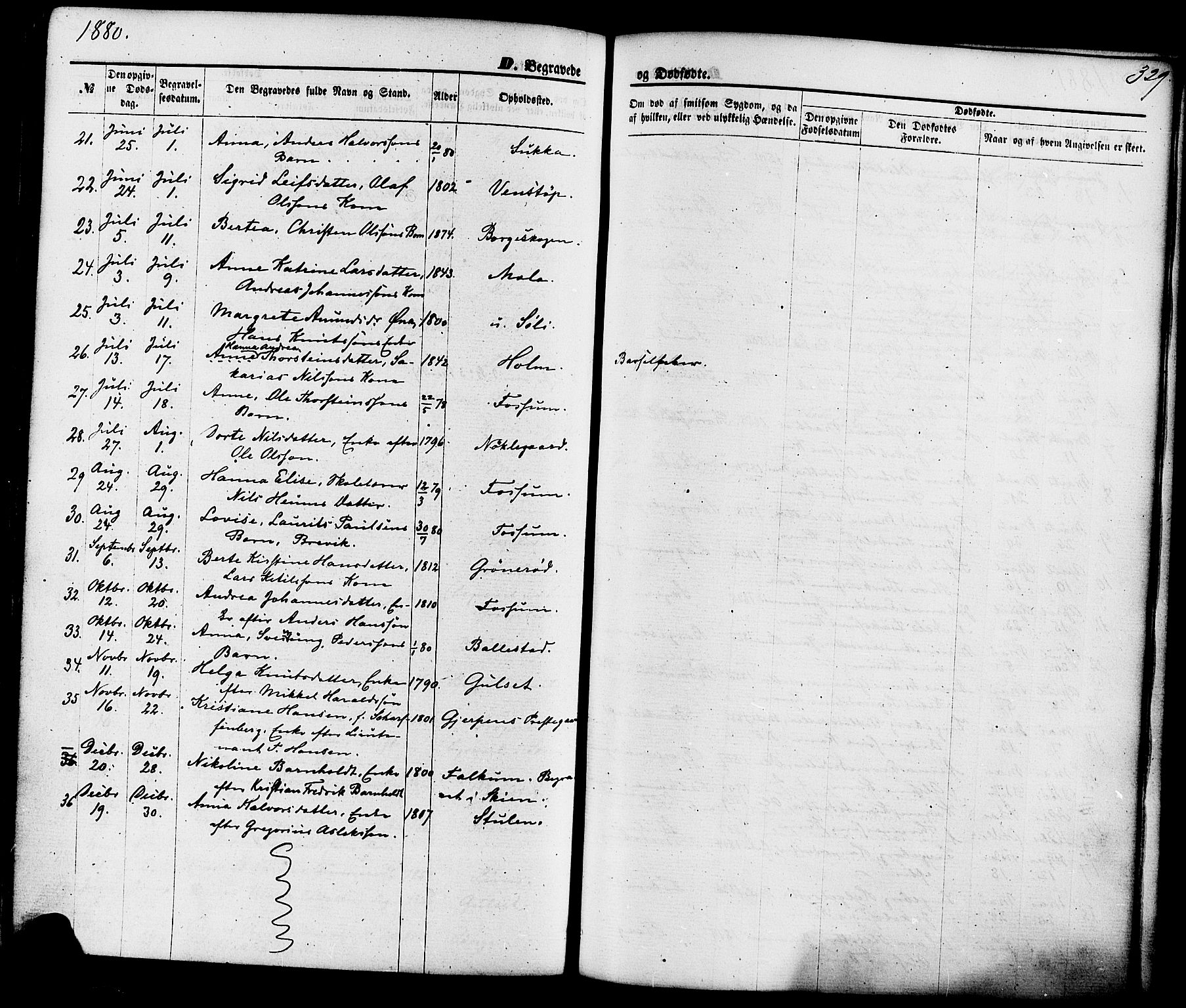 Gjerpen kirkebøker, SAKO/A-265/F/Fa/L0009: Parish register (official) no. I 9, 1872-1885, p. 329