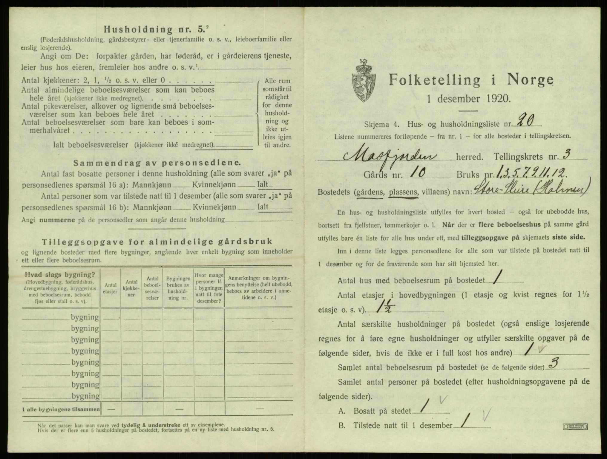 SAB, 1920 census for Masfjorden, 1920, p. 194