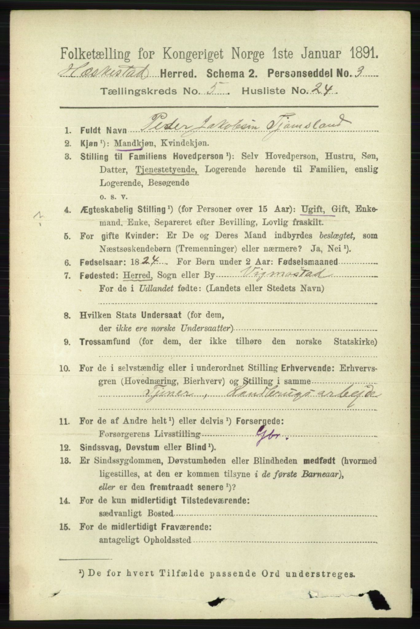 RA, 1891 census for 1113 Heskestad, 1891, p. 991