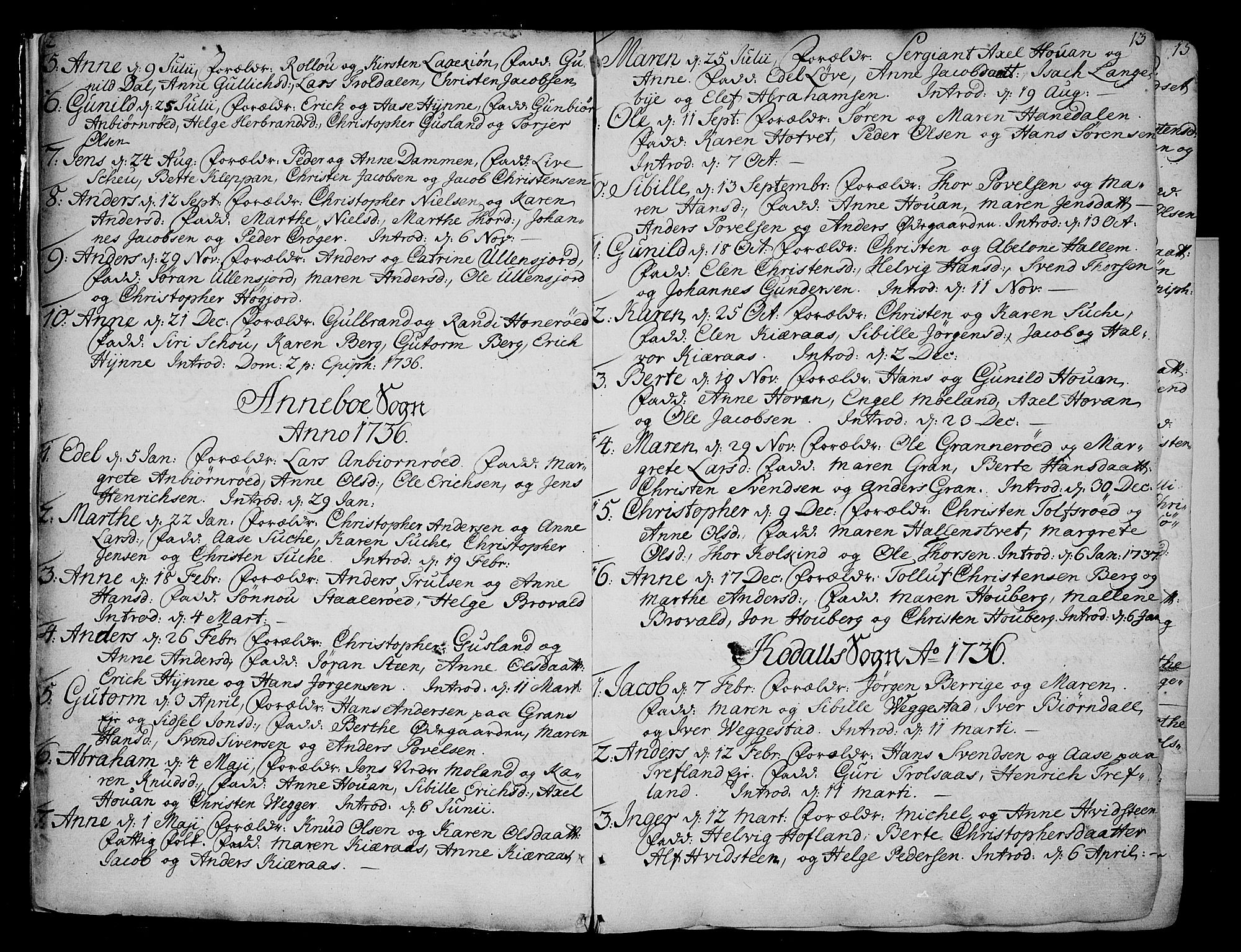Andebu kirkebøker, AV/SAKO-A-336/F/Fa/L0002: Parish register (official) no. I 2, 1733-1802, p. 12-13