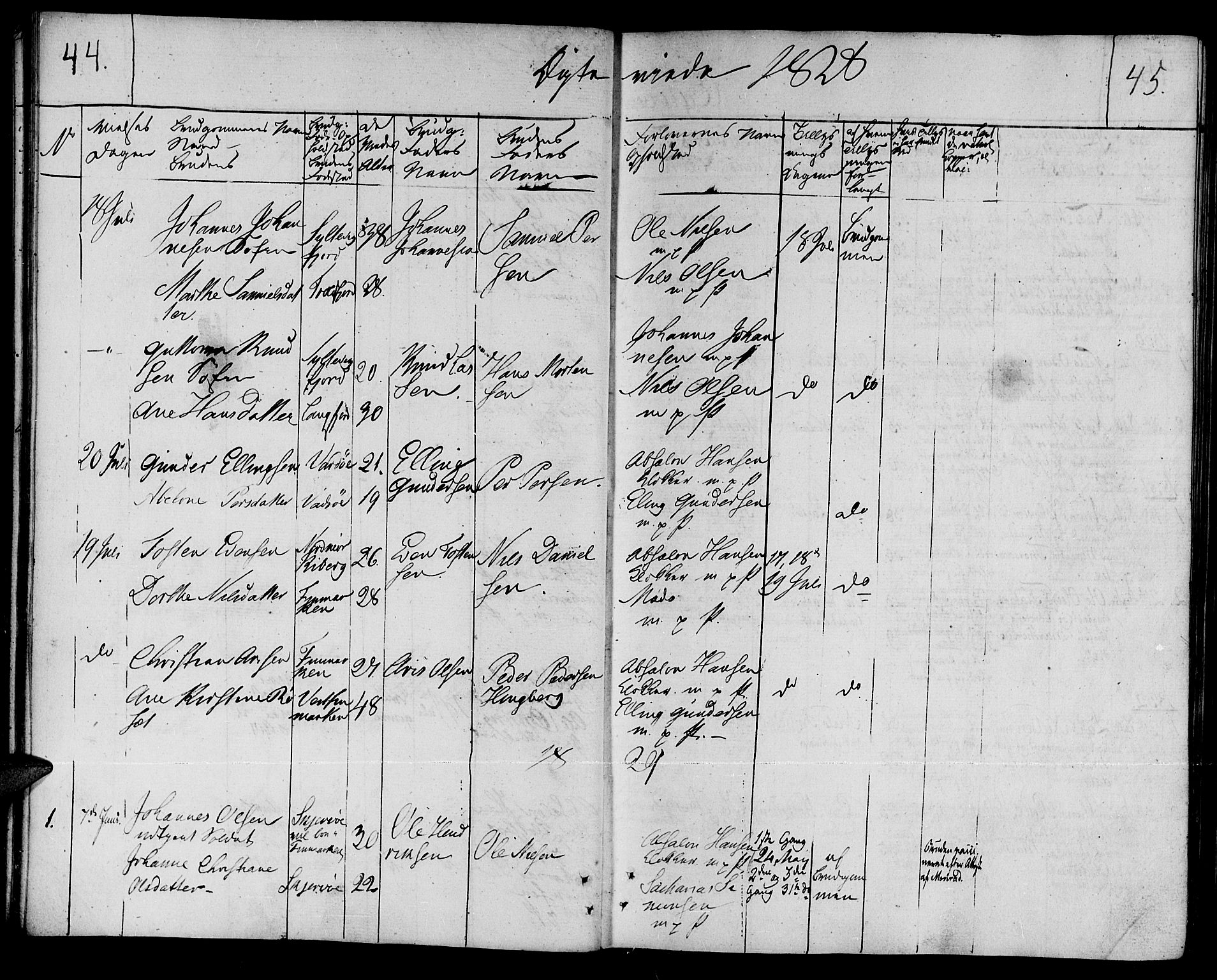 Vardø sokneprestkontor, AV/SATØ-S-1332/H/Ha/L0002kirke: Parish register (official) no. 2, 1805-1842, p. 44-45