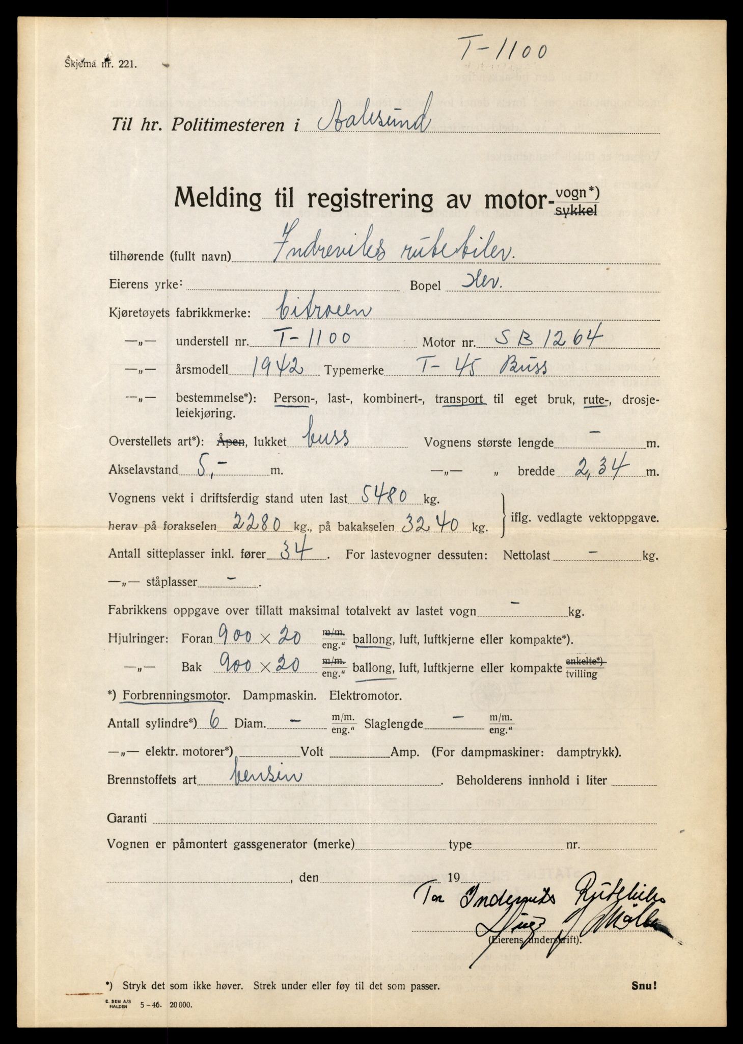 Møre og Romsdal vegkontor - Ålesund trafikkstasjon, AV/SAT-A-4099/F/Fe/L0010: Registreringskort for kjøretøy T 1050 - T 1169, 1927-1998, p. 1510