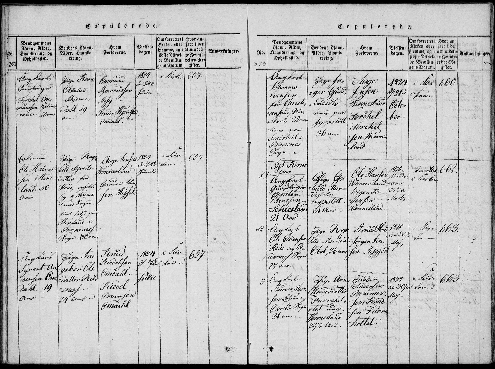 Vennesla sokneprestkontor, SAK/1111-0045/Fa/Fab/L0003: Parish register (official) no. A 3, 1820-1834, p. 372-373