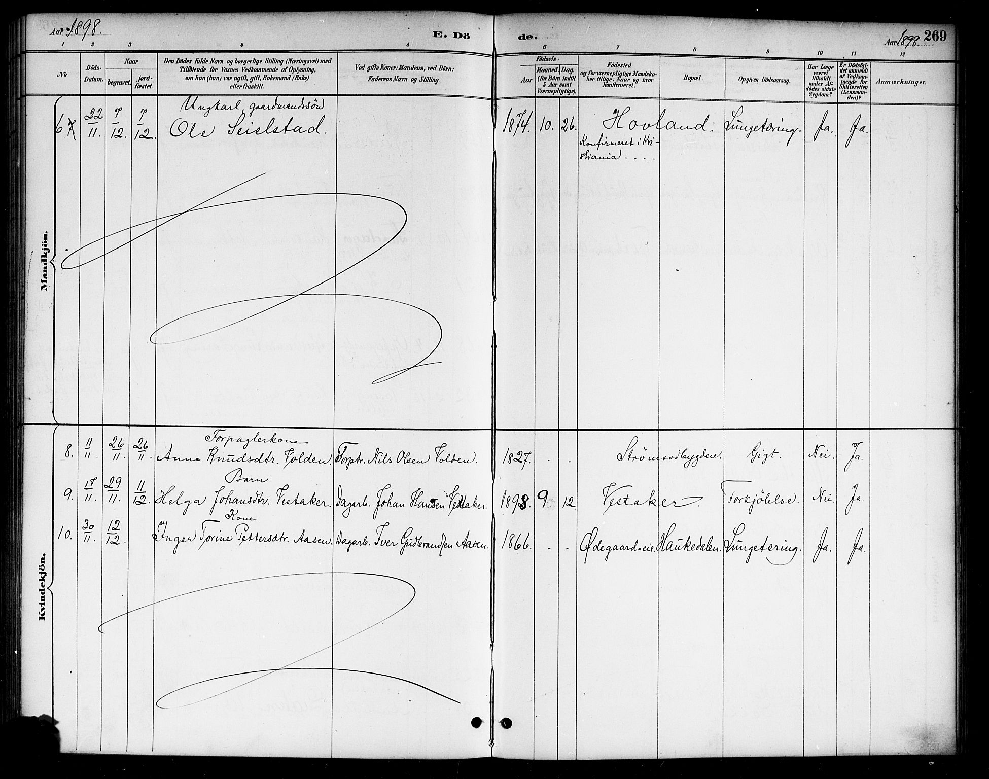 Lunder kirkebøker, SAKO/A-629/G/Ga/L0004: Parish register (copy) no. I 4, 1889-1917, p. 269
