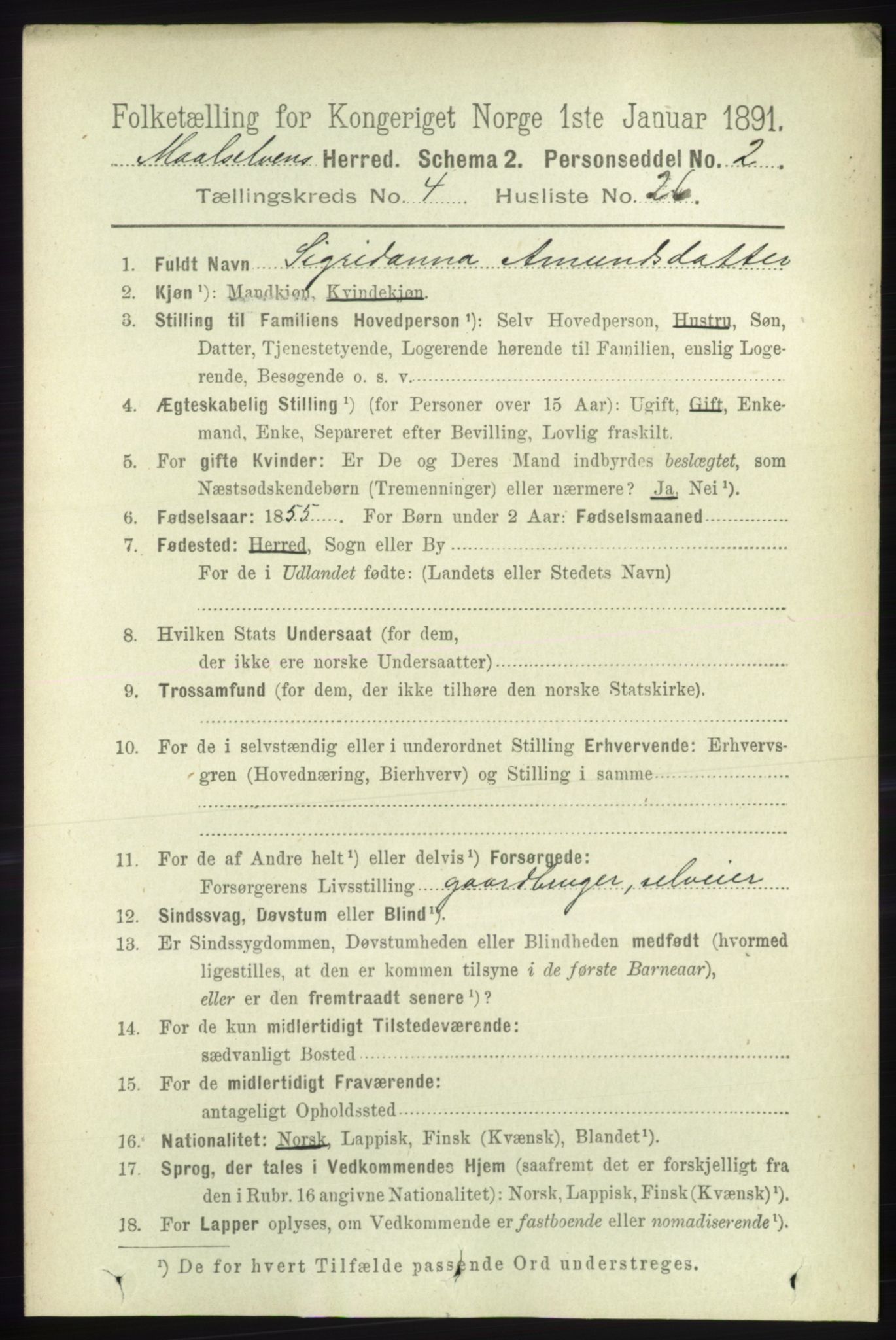 RA, 1891 census for 1924 Målselv, 1891, p. 1268
