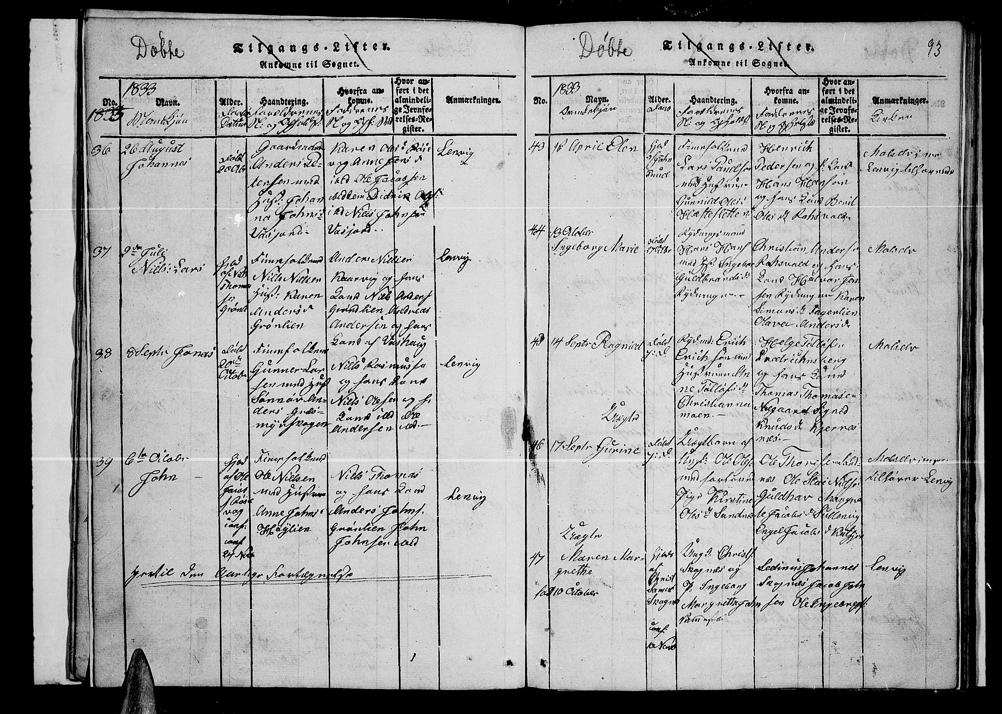 Lenvik sokneprestembete, AV/SATØ-S-1310/H/Ha/Hab/L0001klokker: Parish register (copy) no. 1, 1822-1837, p. 93