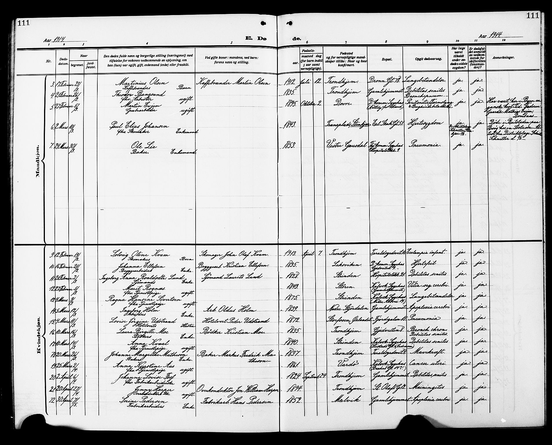 Ministerialprotokoller, klokkerbøker og fødselsregistre - Sør-Trøndelag, SAT/A-1456/602/L0147: Parish register (copy) no. 602C15, 1911-1924, p. 111