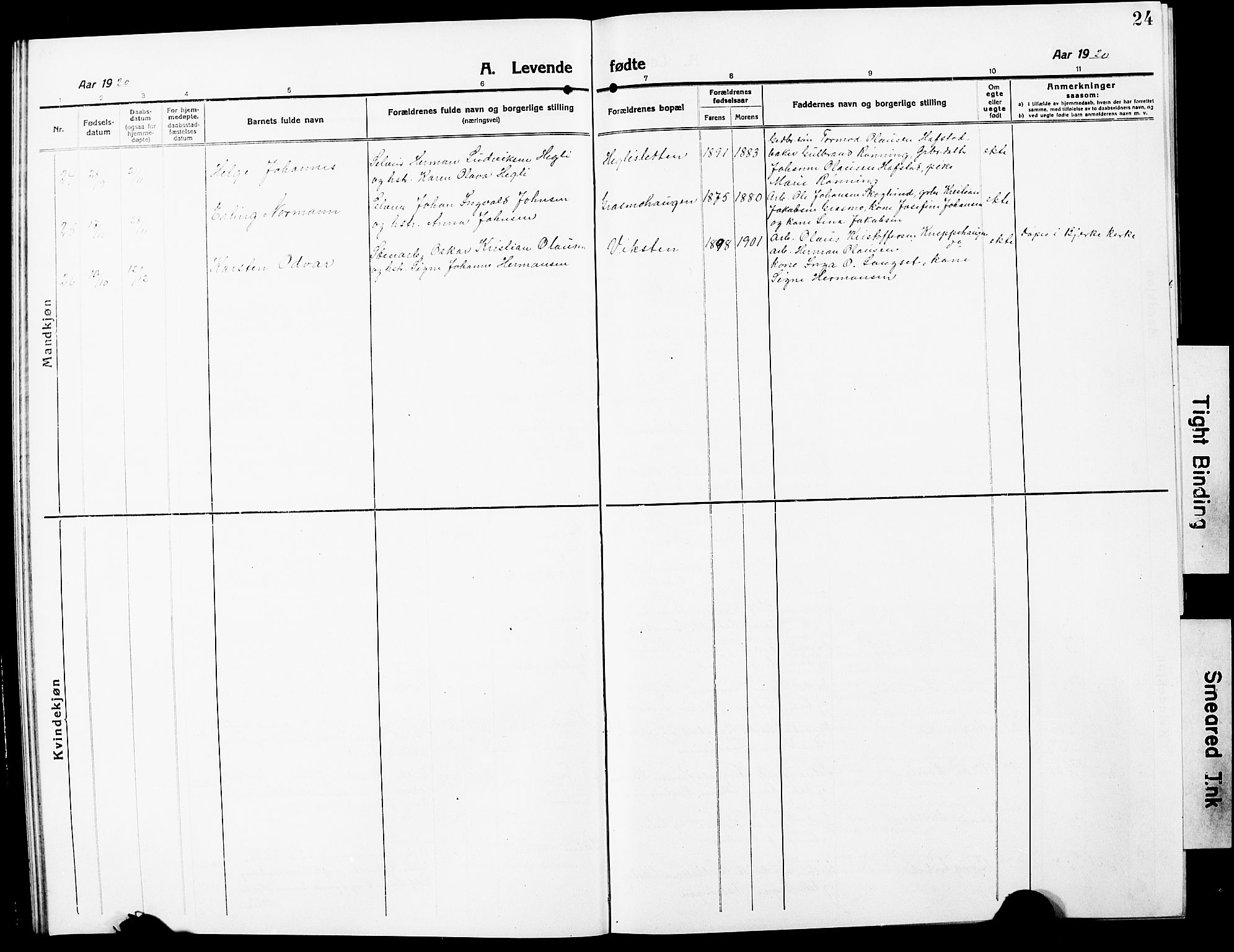 Nannestad prestekontor Kirkebøker, SAO/A-10414a/G/Ga/L0003: Parish register (copy) no. I 3, 1914-1929, p. 24