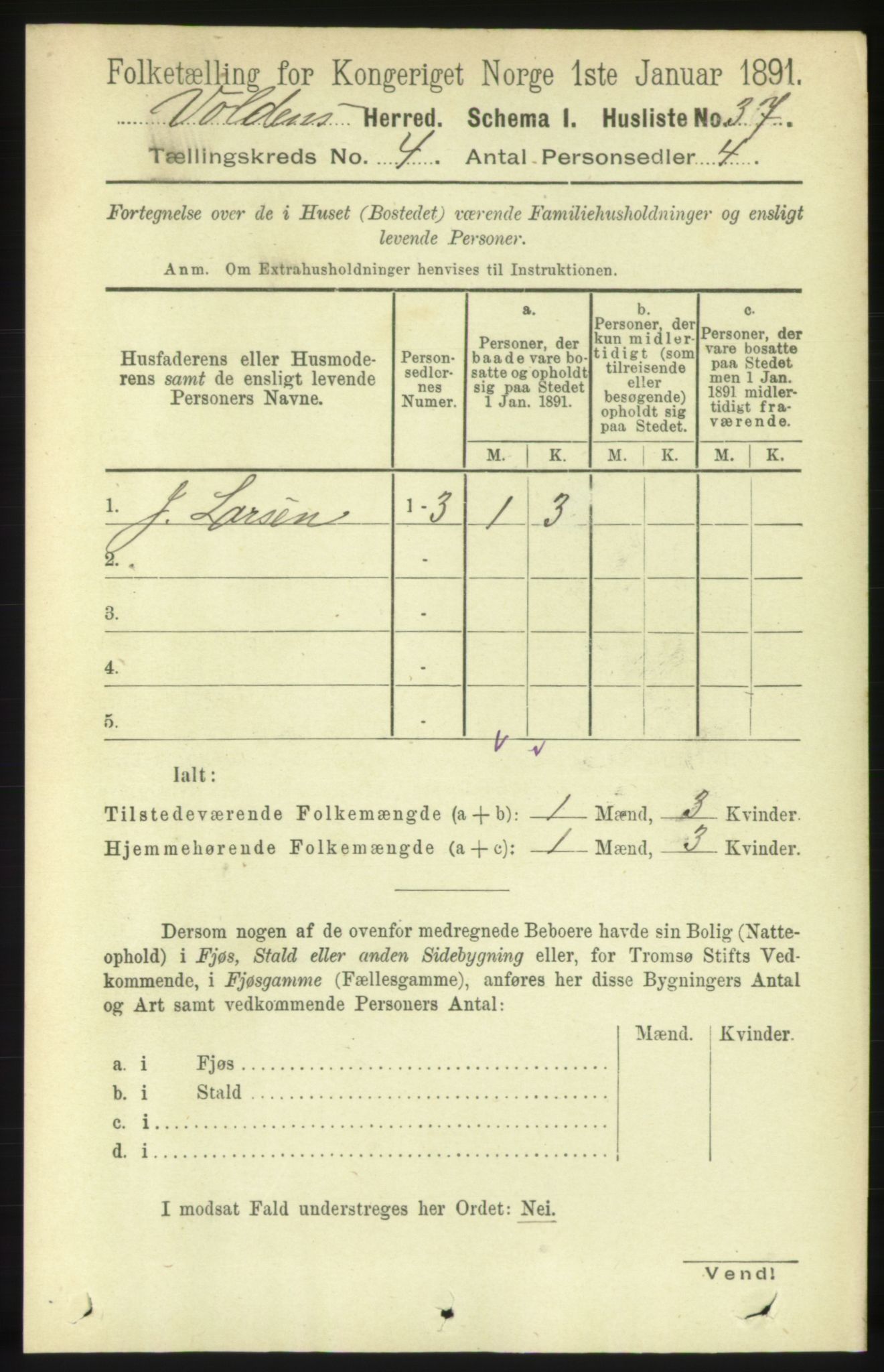 RA, 1891 census for 1519 Volda, 1891, p. 1963