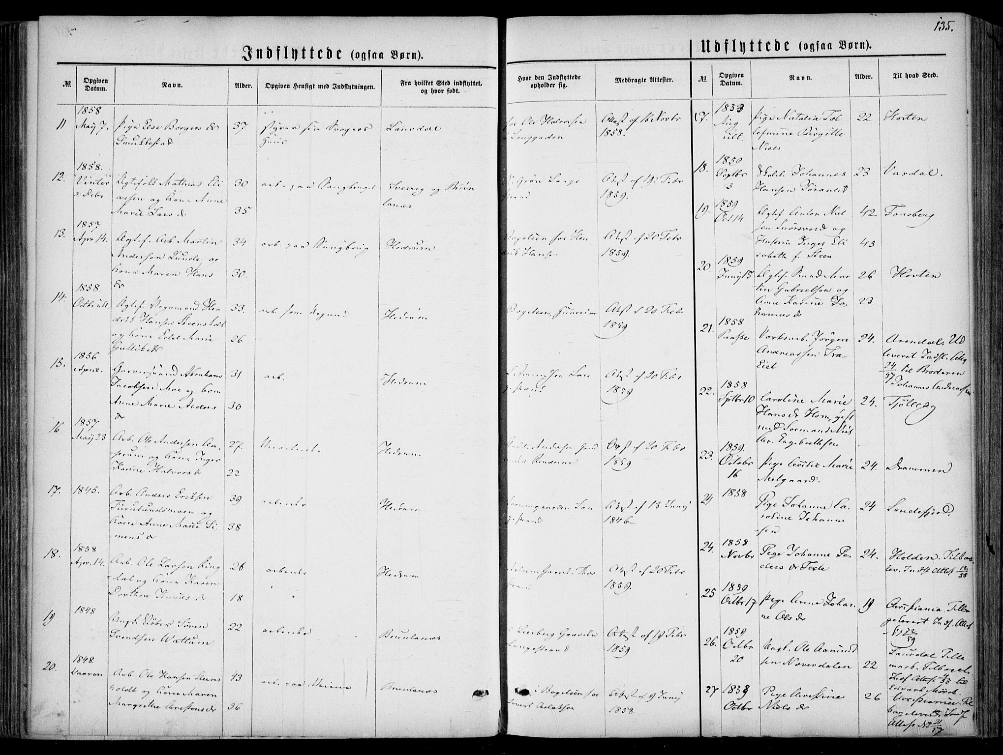 Larvik kirkebøker, SAKO/A-352/F/Fa/L0005: Parish register (official) no. I 5, 1856-1870, p. 135