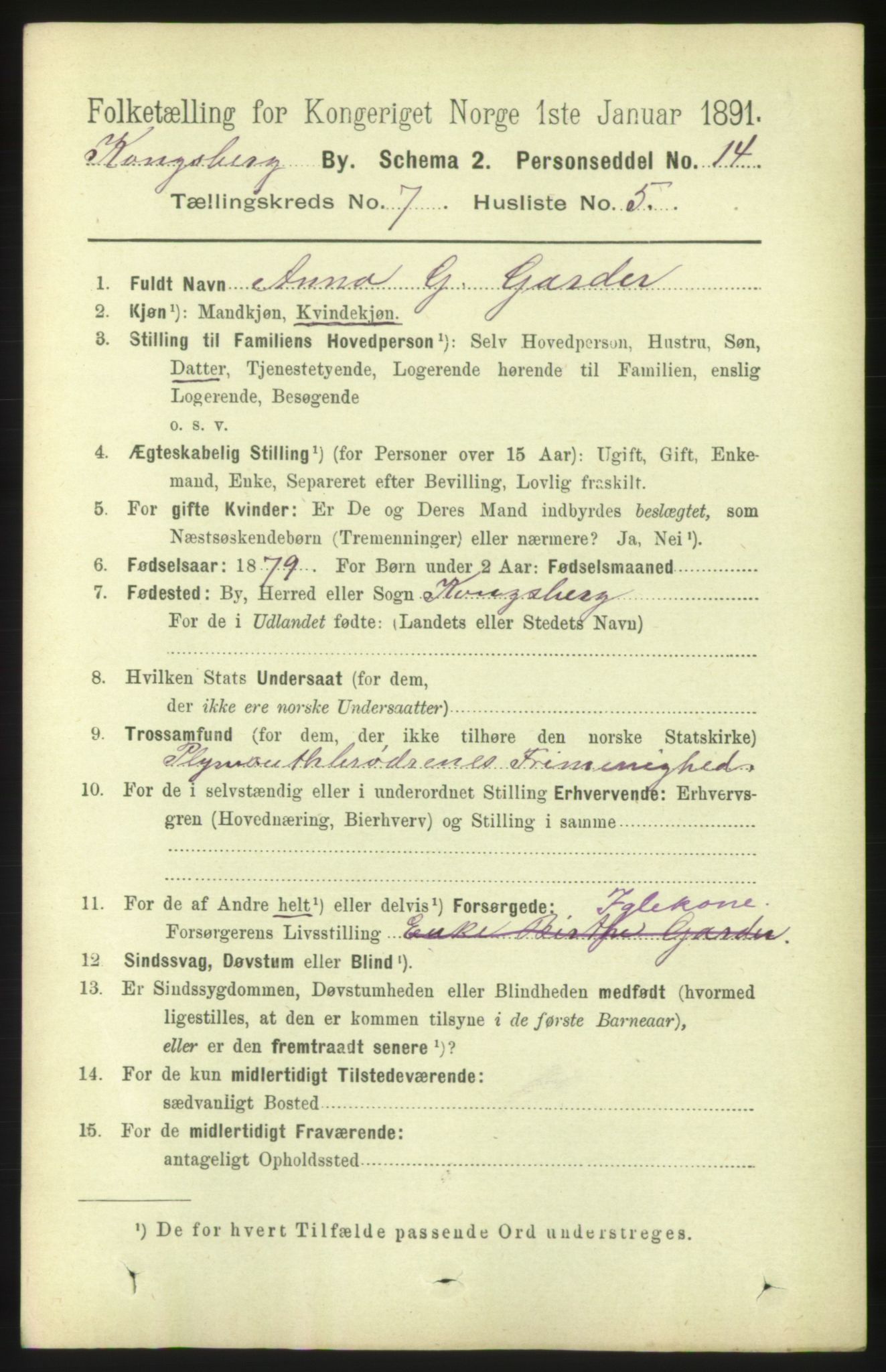 RA, 1891 census for 0604 Kongsberg, 1891, p. 5048