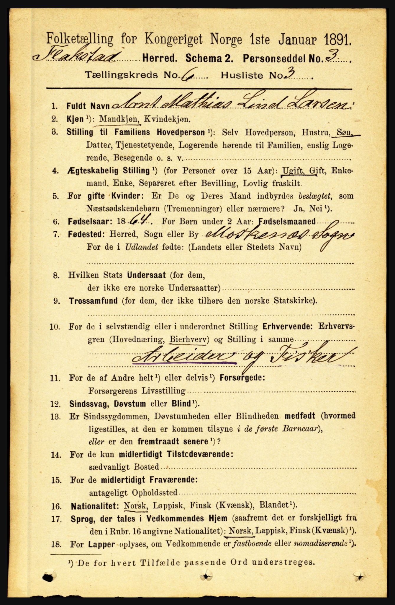 RA, 1891 census for 1859 Flakstad, 1891, p. 2959