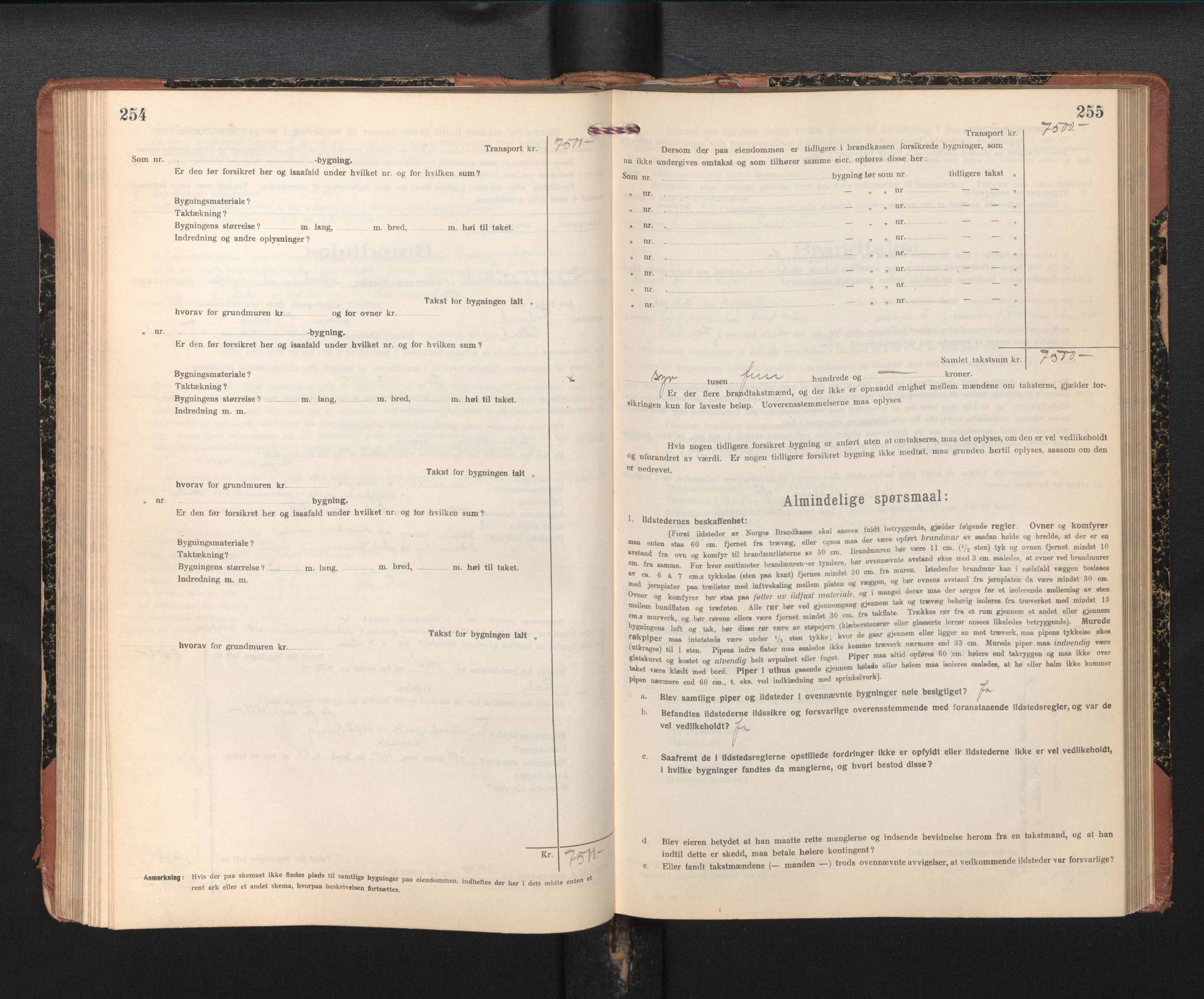 Lensmannen i Sund og Austevoll, SAB/A-35201/0012/L0004: Branntakstprotokoll, skjematakst, 1917-1949, p. 254-255