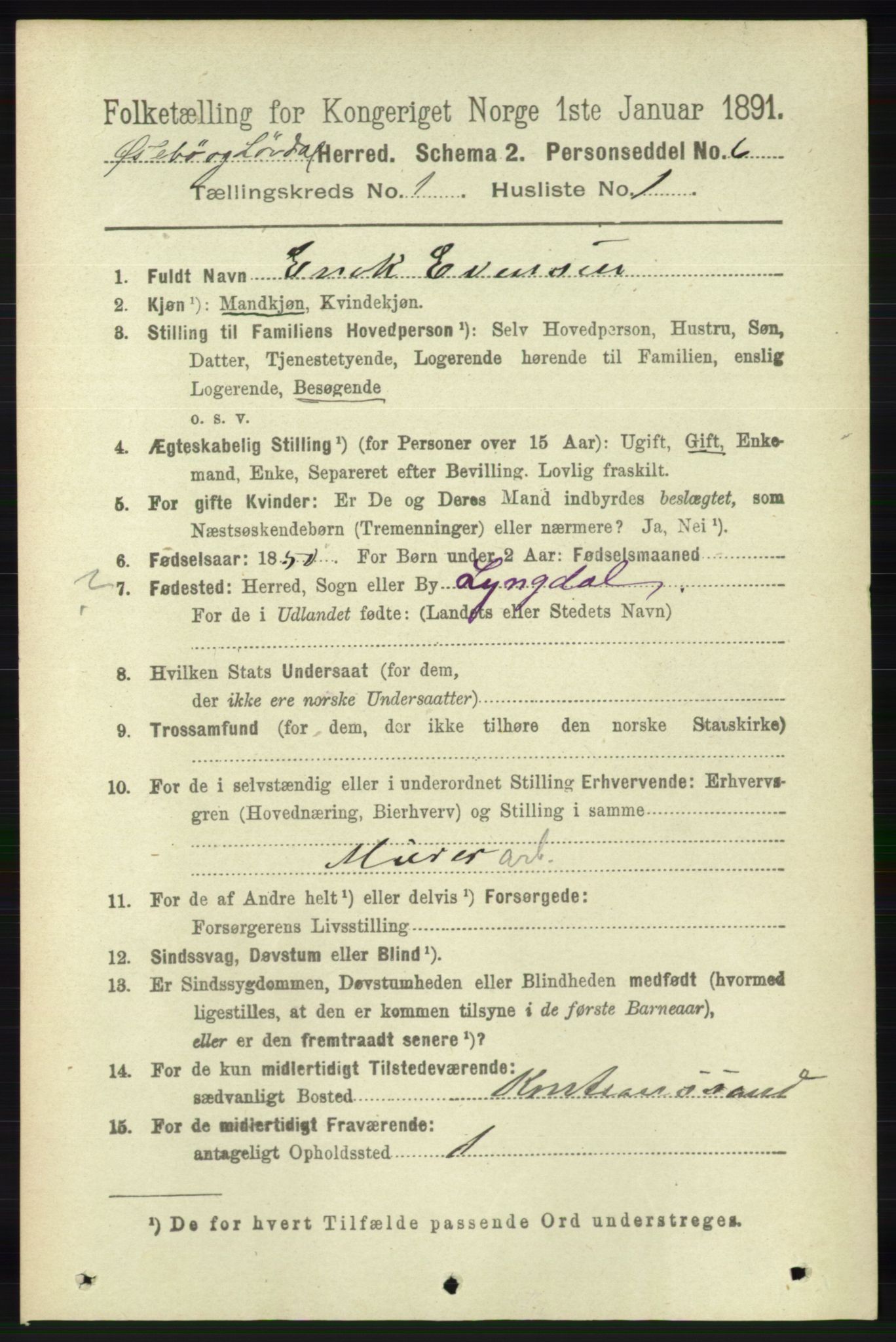 RA, 1891 census for 1021 Øyslebø og Laudal, 1891, p. 85