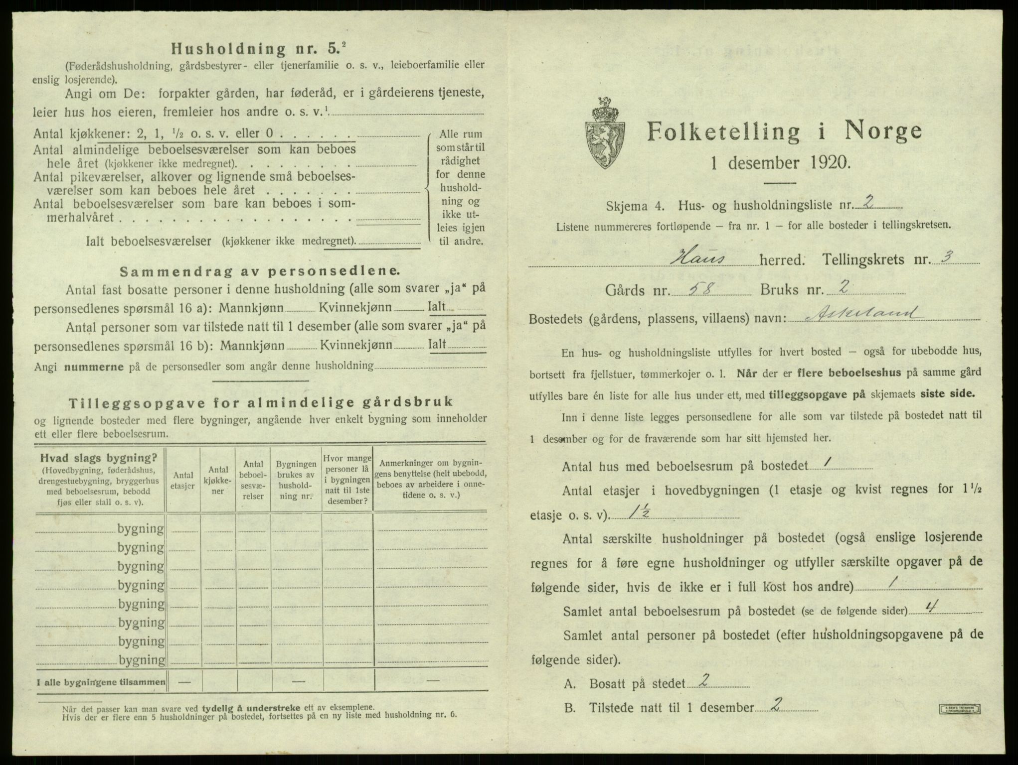 SAB, 1920 census for Haus, 1920, p. 195