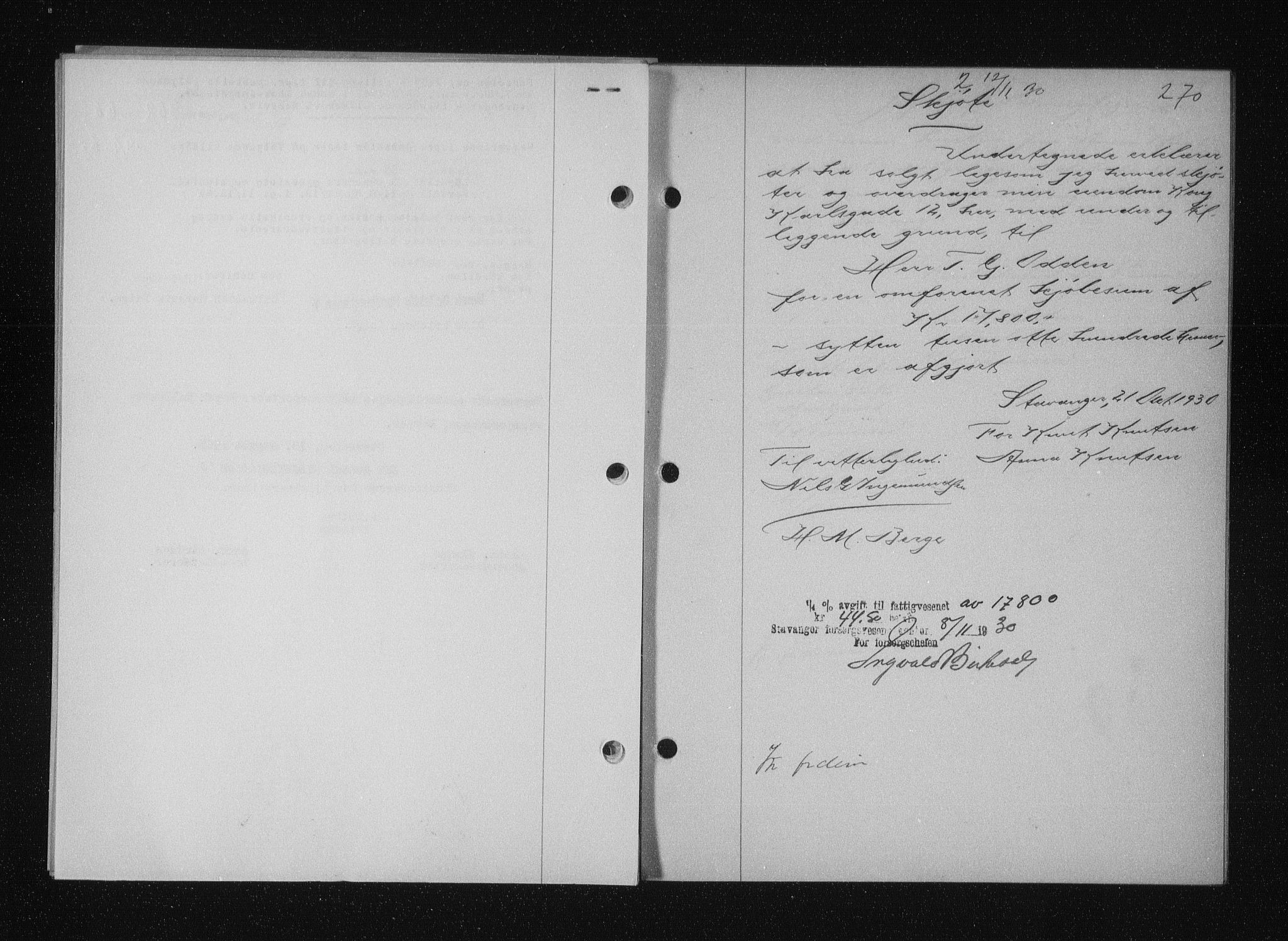 Stavanger byfogd, AV/SAST-A-101408/001/4/41/410/410BB/L0058: Mortgage book no. 48, 1930-1931, Deed date: 12.11.1930