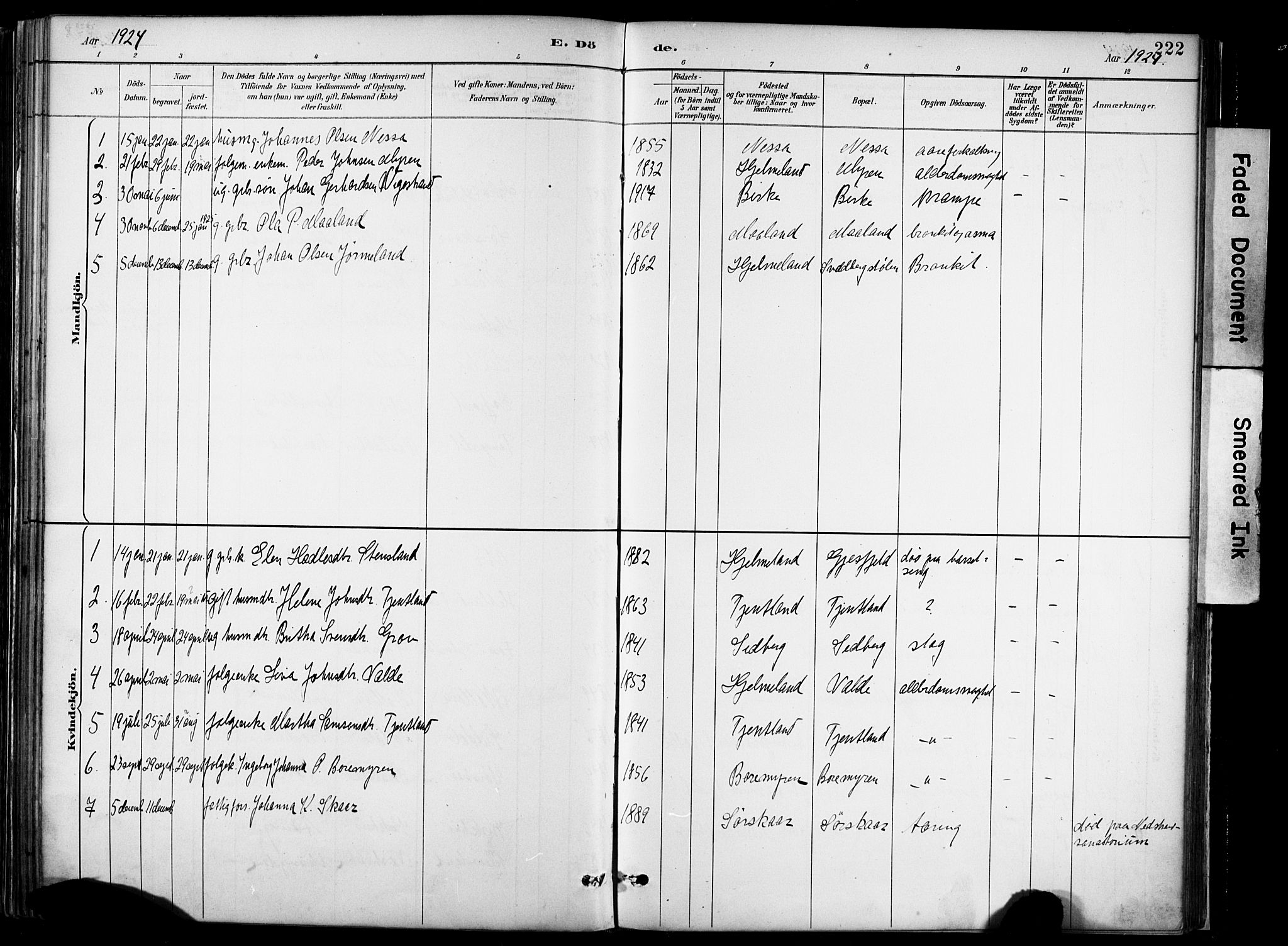 Hjelmeland sokneprestkontor, AV/SAST-A-101843/02/A/L0001: Parish register (official) no. A 16, 1887-1926, p. 222