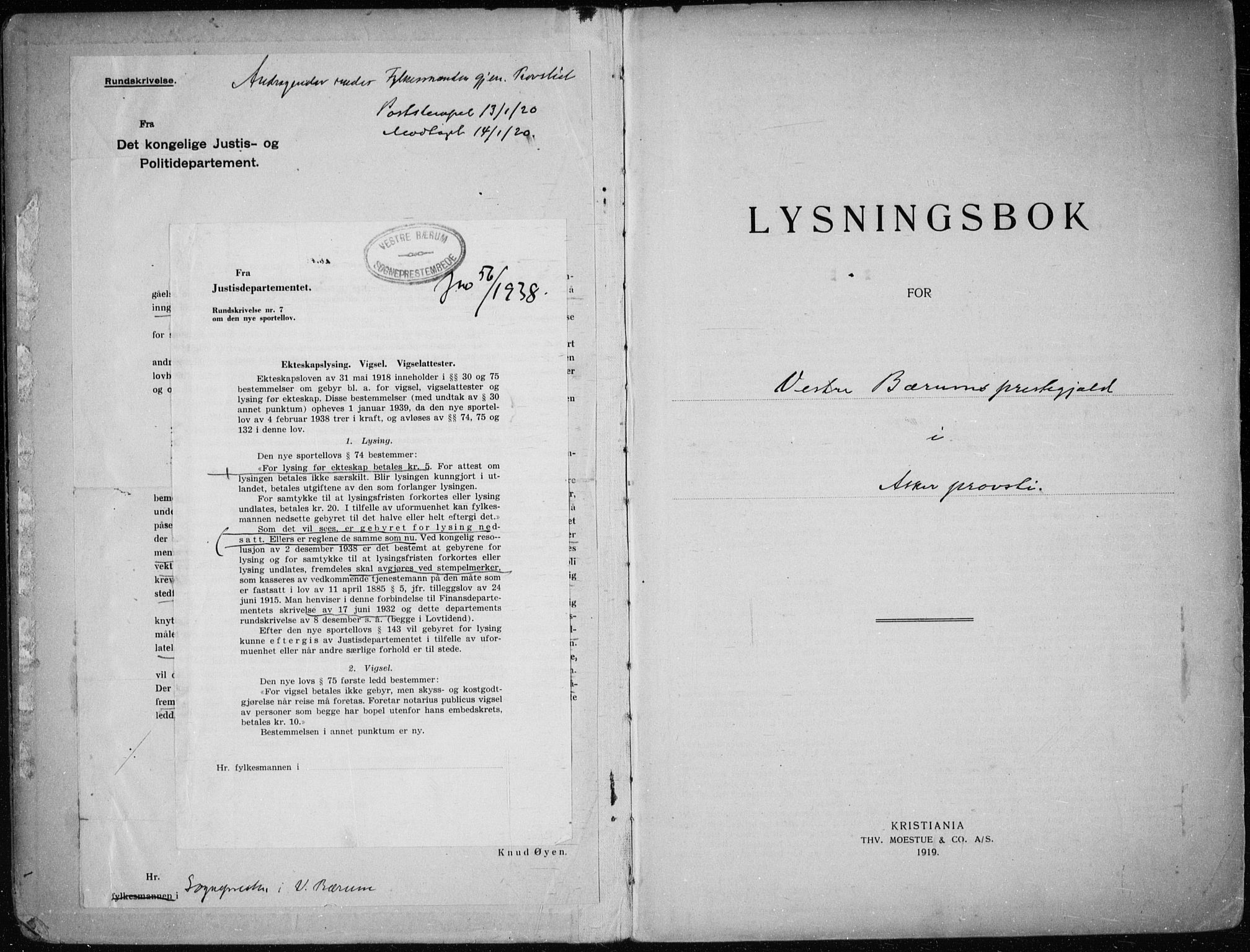 Vestre Bærum prestekontor Kirkebøker, SAO/A-10209a/H/L0001: Banns register no. 1, 1919-1941