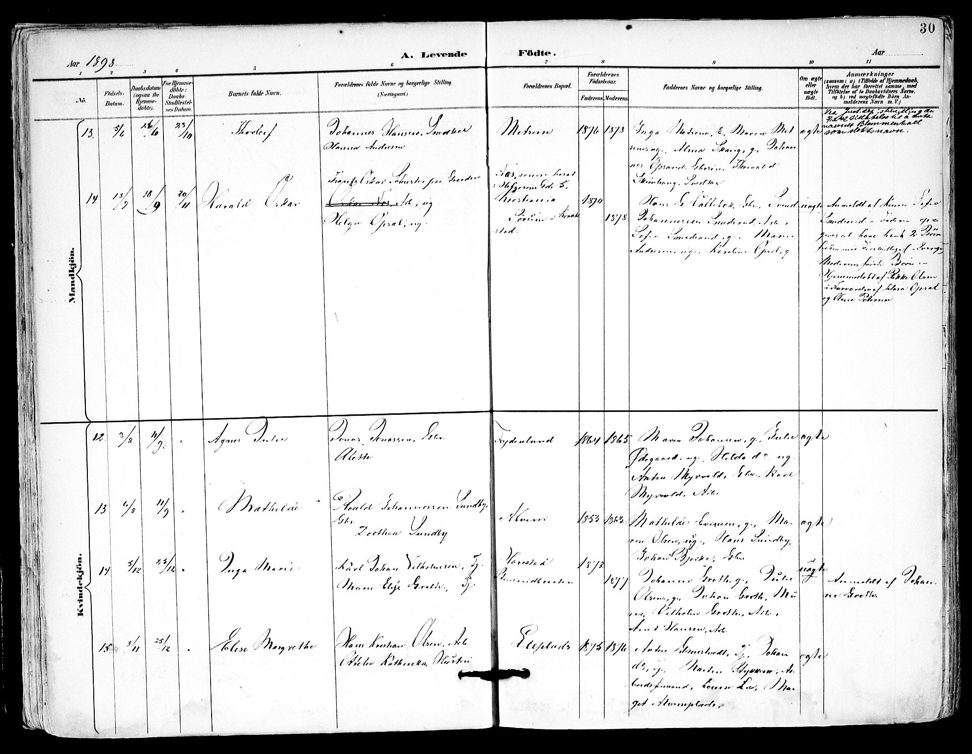 Kråkstad prestekontor Kirkebøker, AV/SAO-A-10125a/F/Fa/L0010: Parish register (official) no. I 10, 1893-1931, p. 30