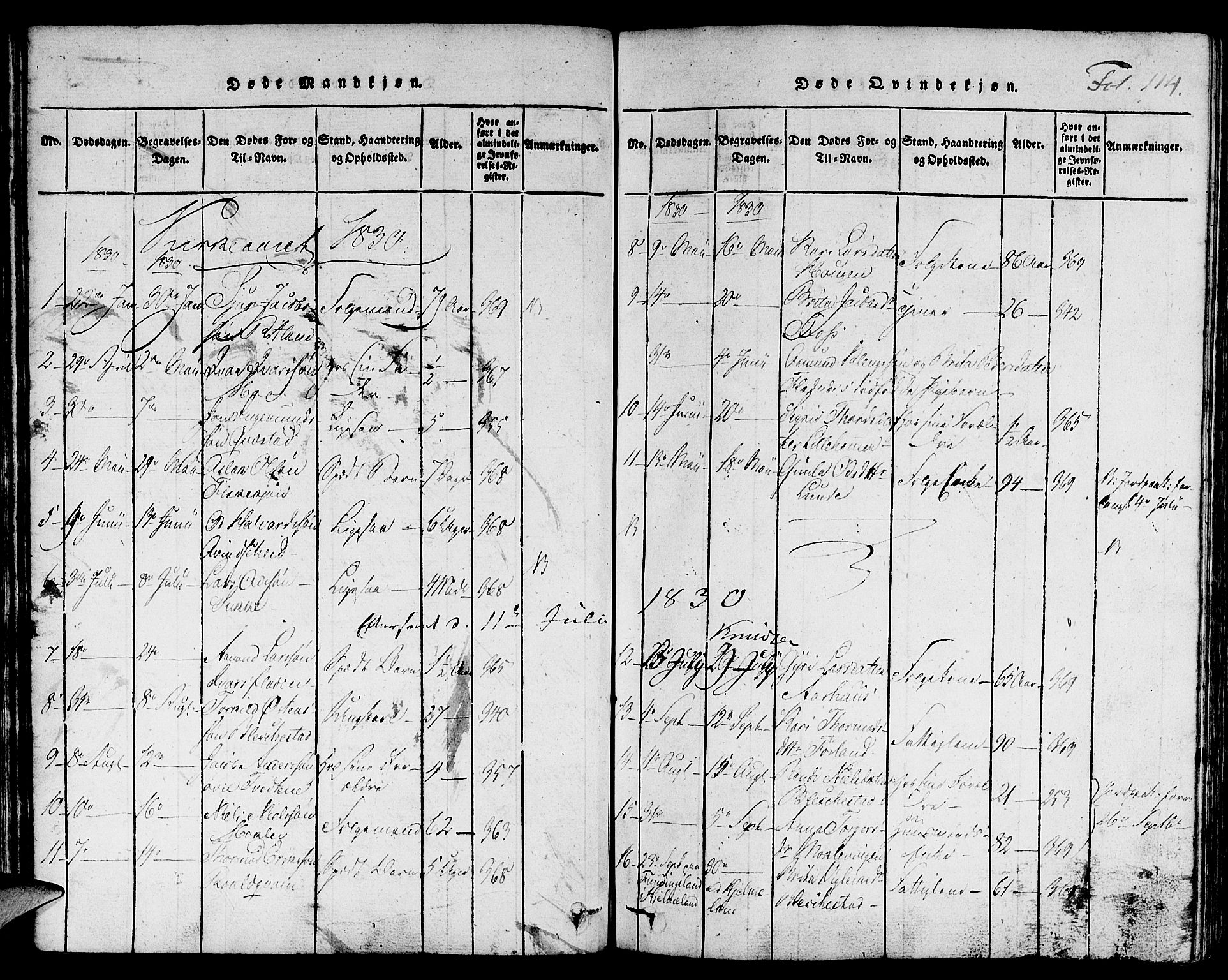 Suldal sokneprestkontor, AV/SAST-A-101845/01/IV/L0006: Parish register (official) no. A 6, 1816-1836, p. 114