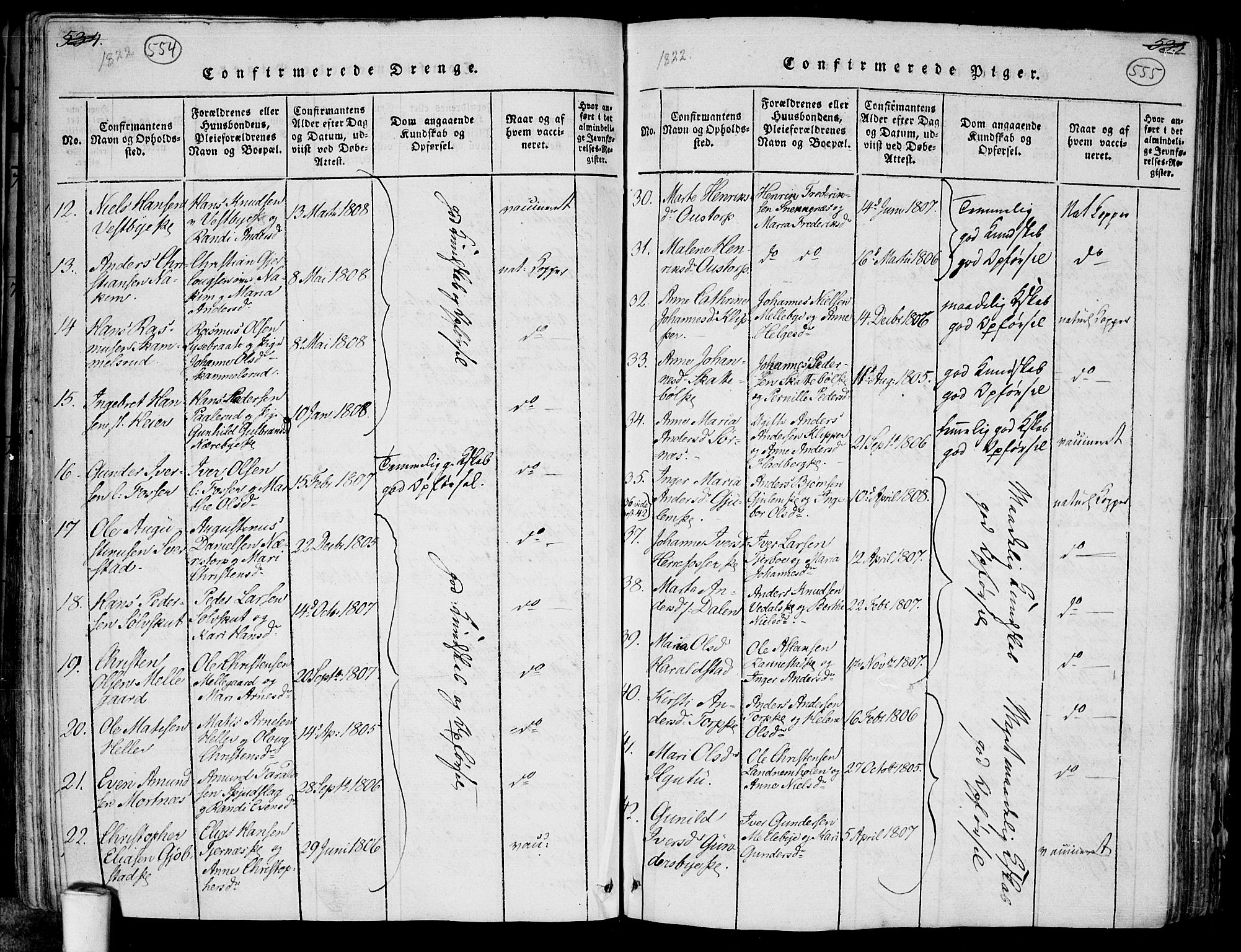 Rakkestad prestekontor Kirkebøker, AV/SAO-A-2008/F/Fa/L0006: Parish register (official) no. I 6, 1814-1824, p. 554-555