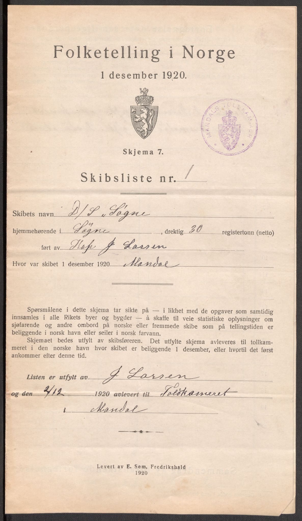 SAK, 1920 census for Mandal, 1920, p. 10342