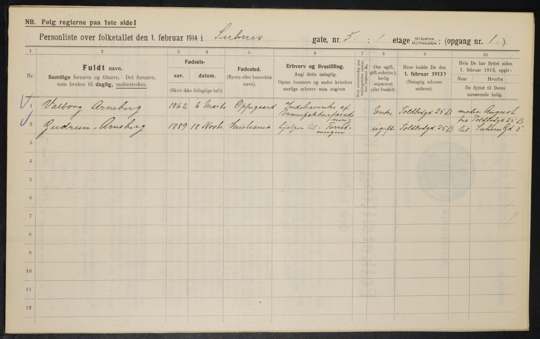 OBA, Municipal Census 1914 for Kristiania, 1914, p. 105304