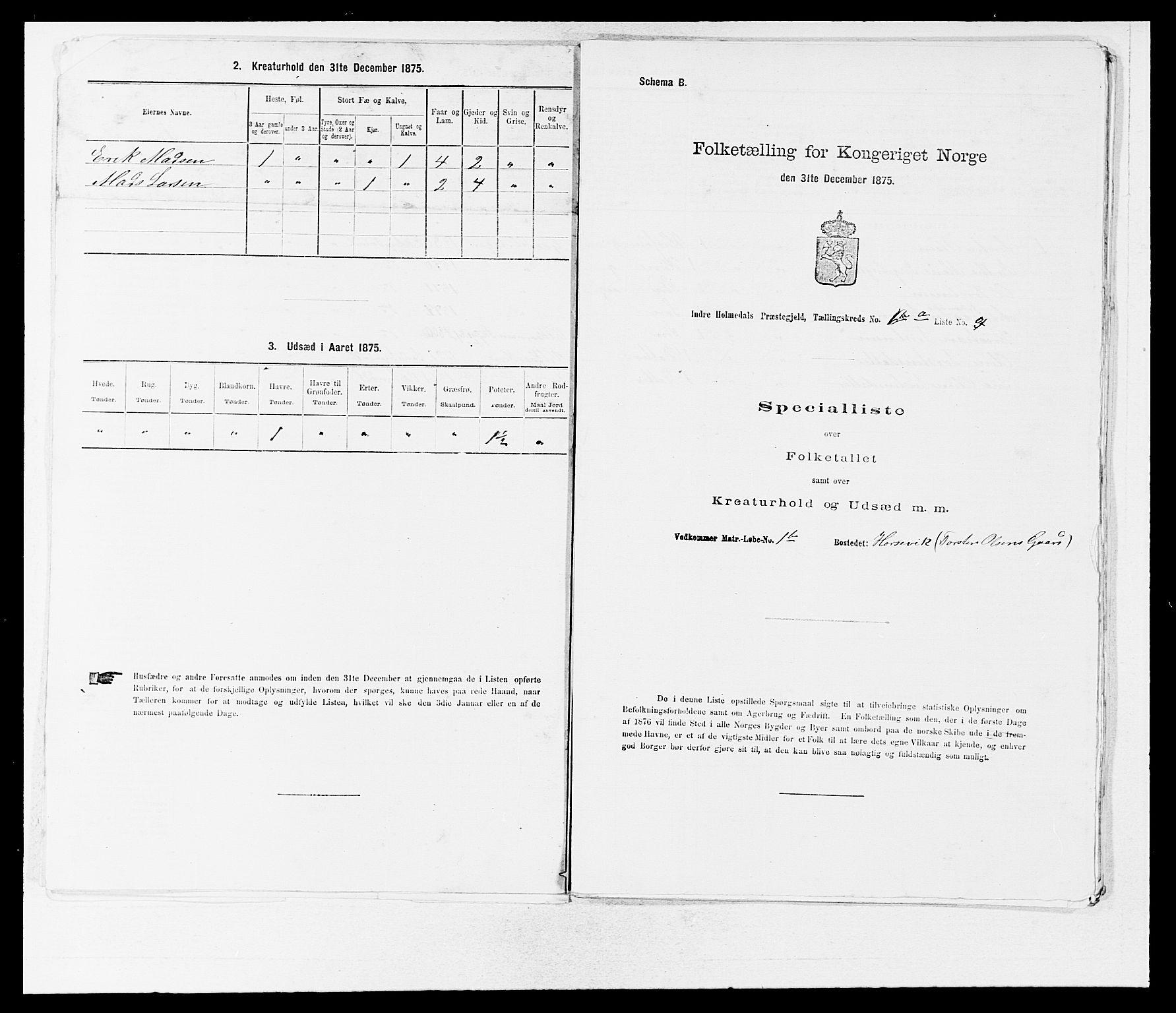 SAB, 1875 census for 1430P Indre Holmedal, 1875, p. 653