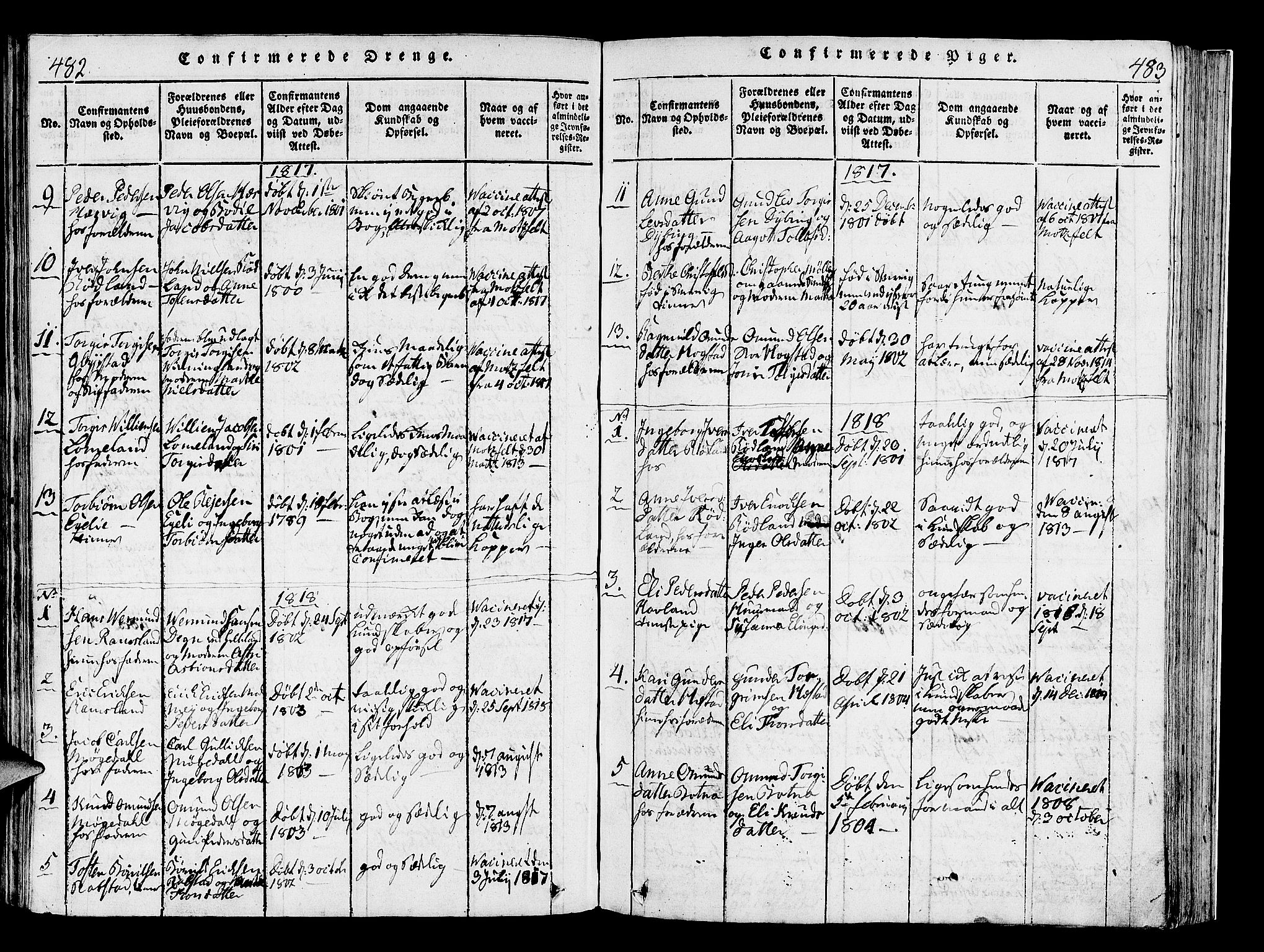 Helleland sokneprestkontor, SAST/A-101810: Parish register (official) no. A 4, 1815-1834, p. 482-483