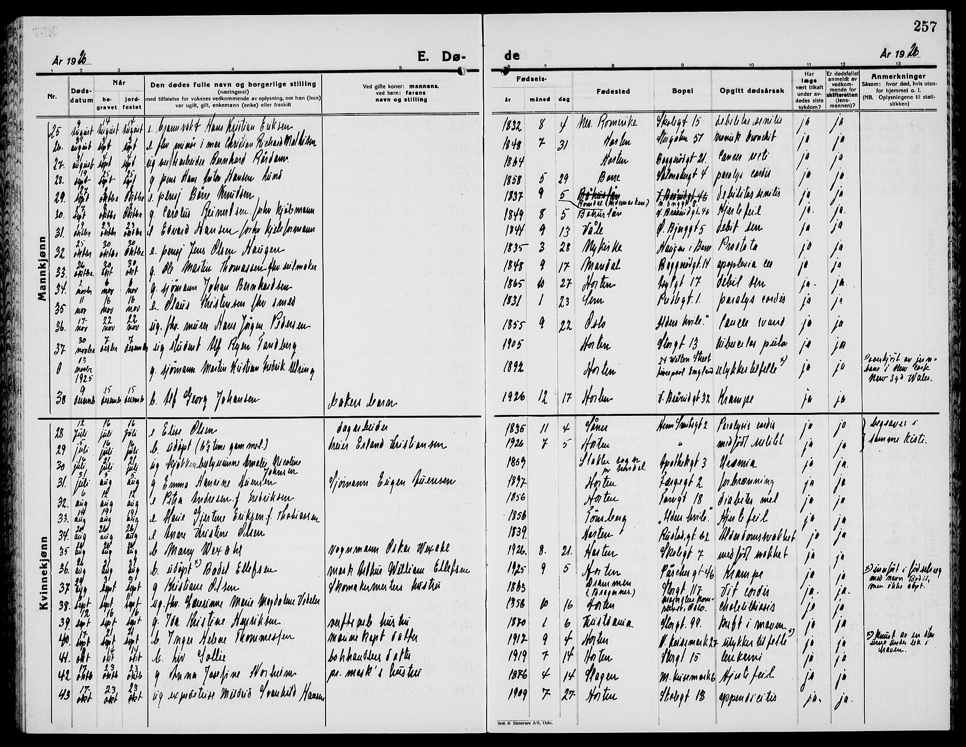 Horten kirkebøker, AV/SAKO-A-348/G/Ga/L0009: Parish register (copy) no. 9, 1926-1936, p. 257