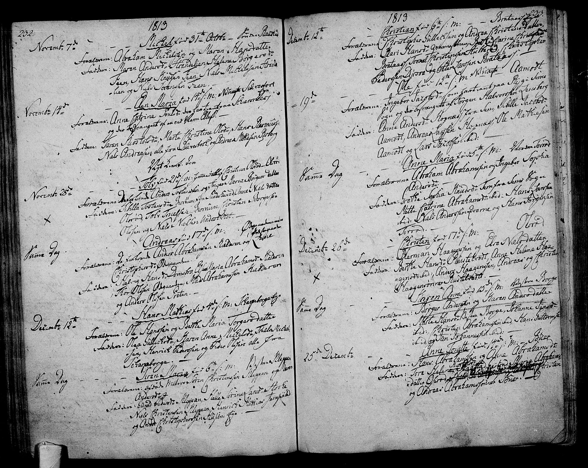 Stokke kirkebøker, SAKO/A-320/F/Fa/L0004: Parish register (official) no. I 4, 1804-1815, p. 232-233