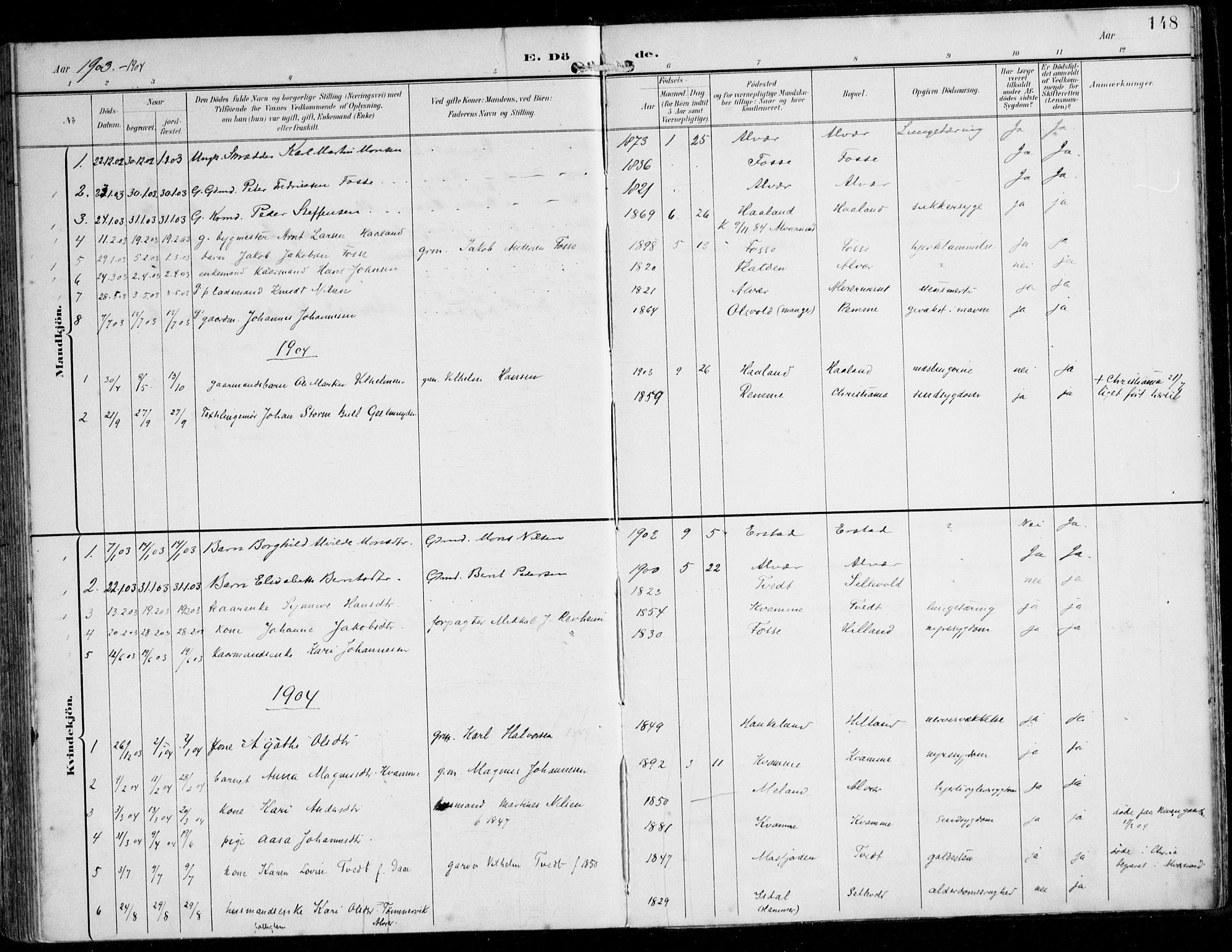 Alversund Sokneprestembete, AV/SAB-A-73901/H/Ha/Haa/Haaa/L0003: Parish register (official) no. A 3, 1897-1926, p. 148