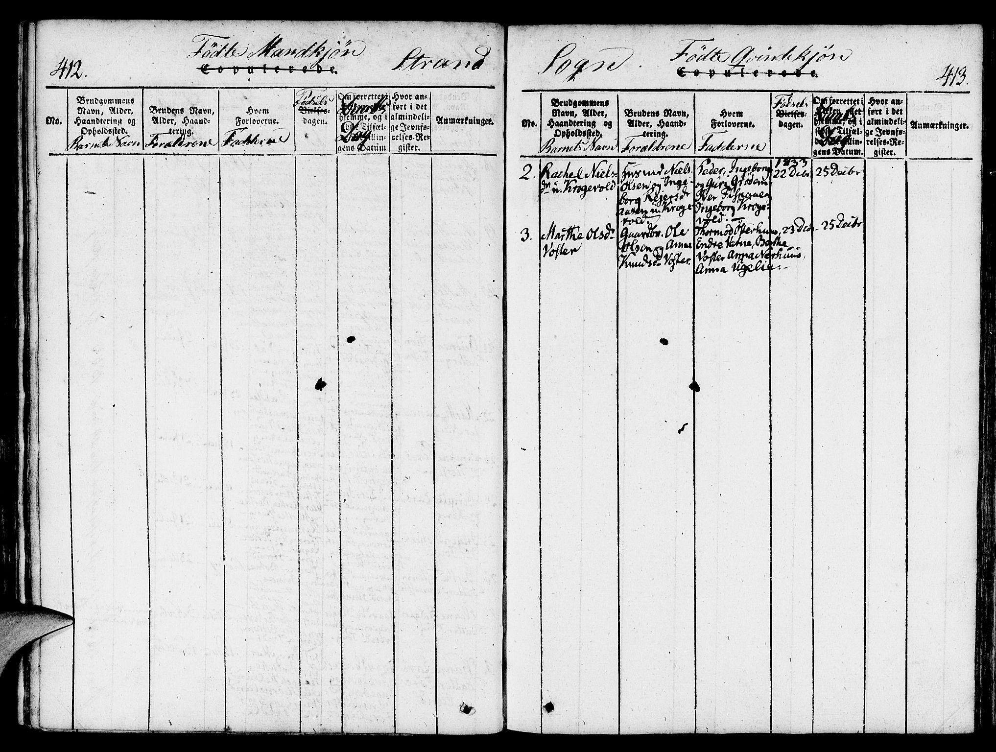 Strand sokneprestkontor, SAST/A-101828/H/Ha/Haa/L0004: Parish register (official) no. A 4 /1, 1816-1833, p. 412-413