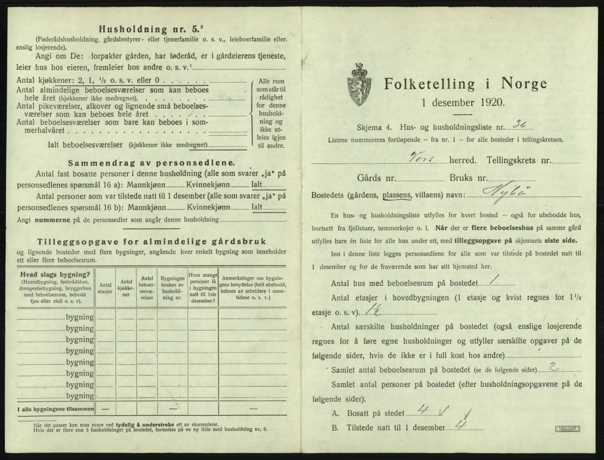 SAB, 1920 census for Voss, 1920, p. 2007