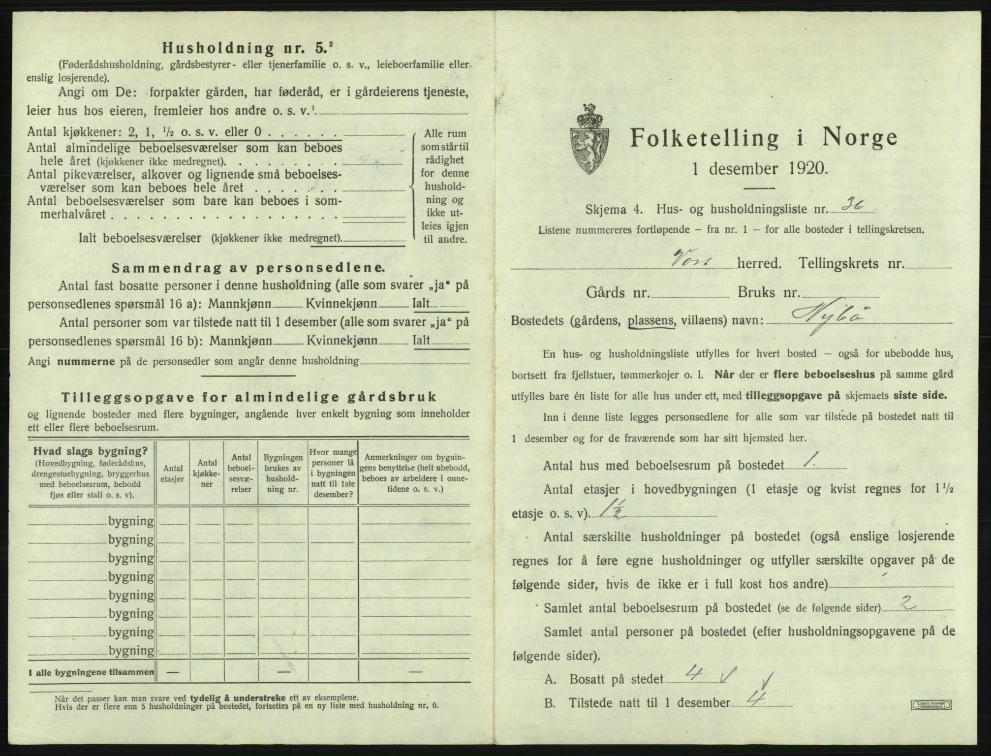 SAB, 1920 census for Voss, 1920, p. 2007
