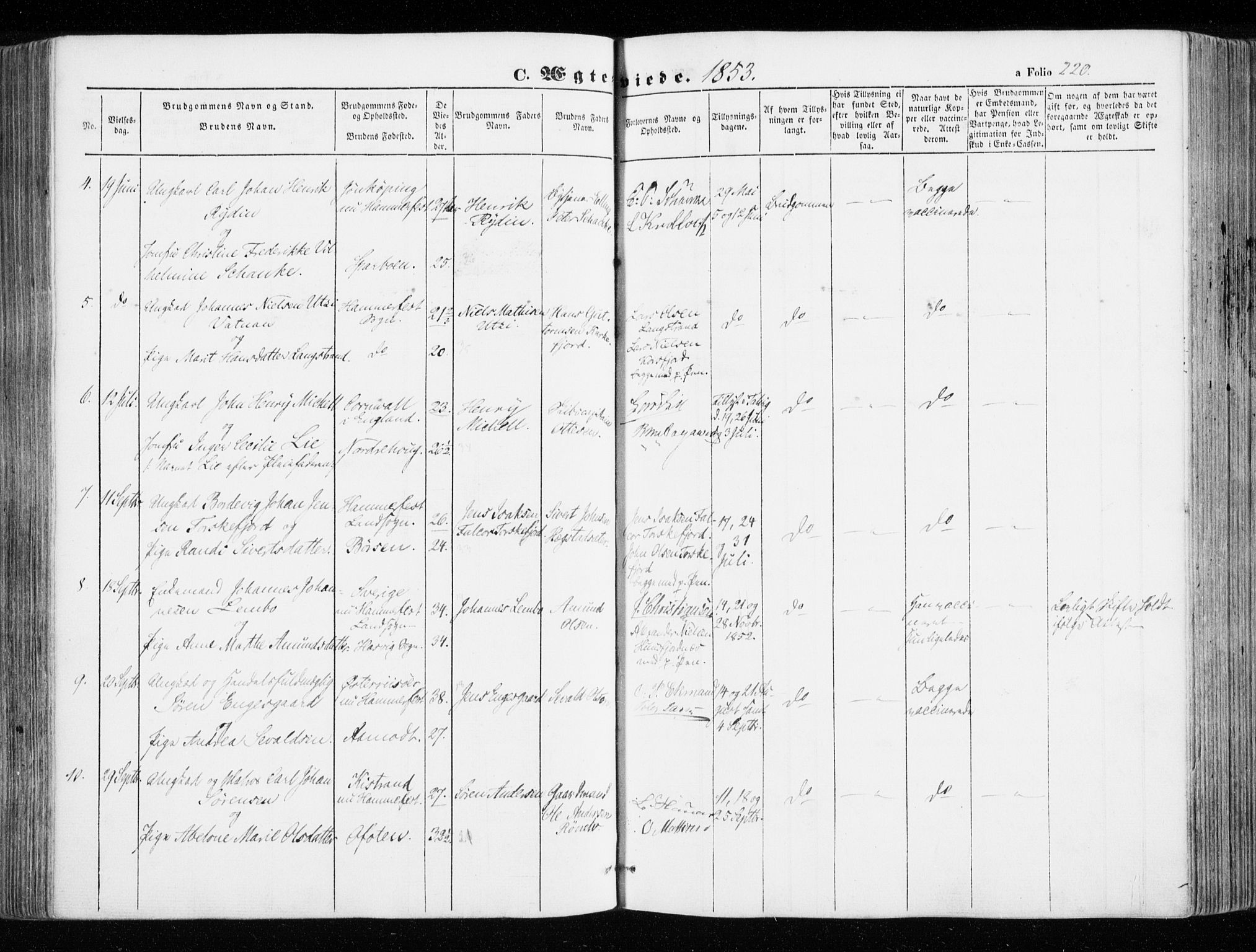 Hammerfest sokneprestkontor, AV/SATØ-S-1347/H/Ha/L0004.kirke: Parish register (official) no. 4, 1843-1856, p. 220