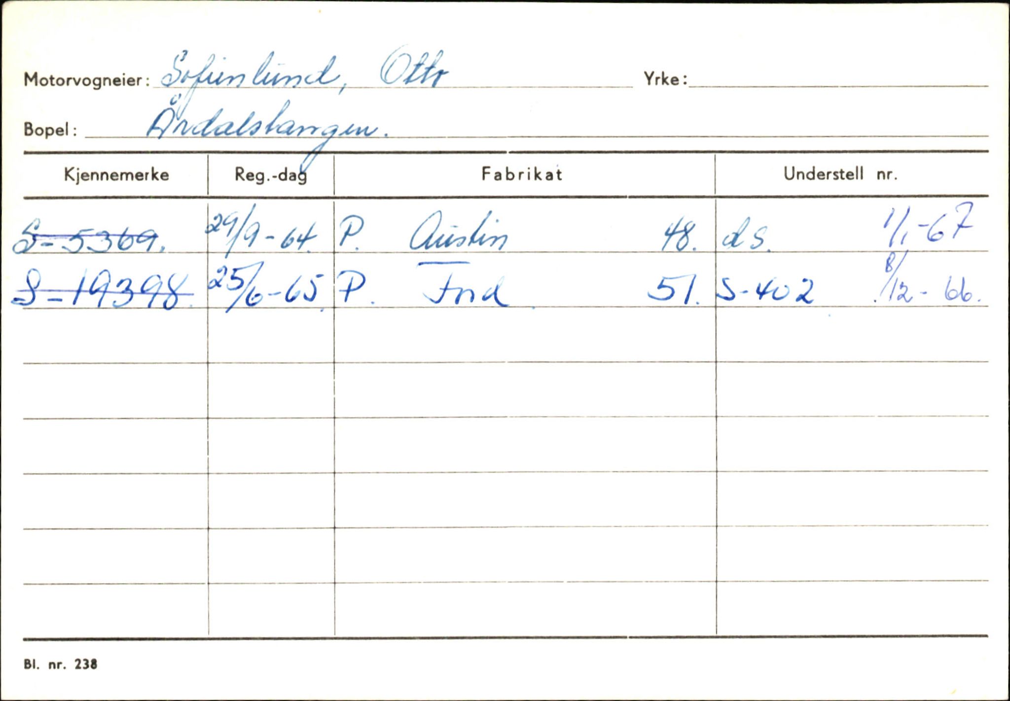 Statens vegvesen, Sogn og Fjordane vegkontor, SAB/A-5301/4/F/L0146: Registerkort Årdal R-Å samt diverse kort, 1945-1975, p. 486