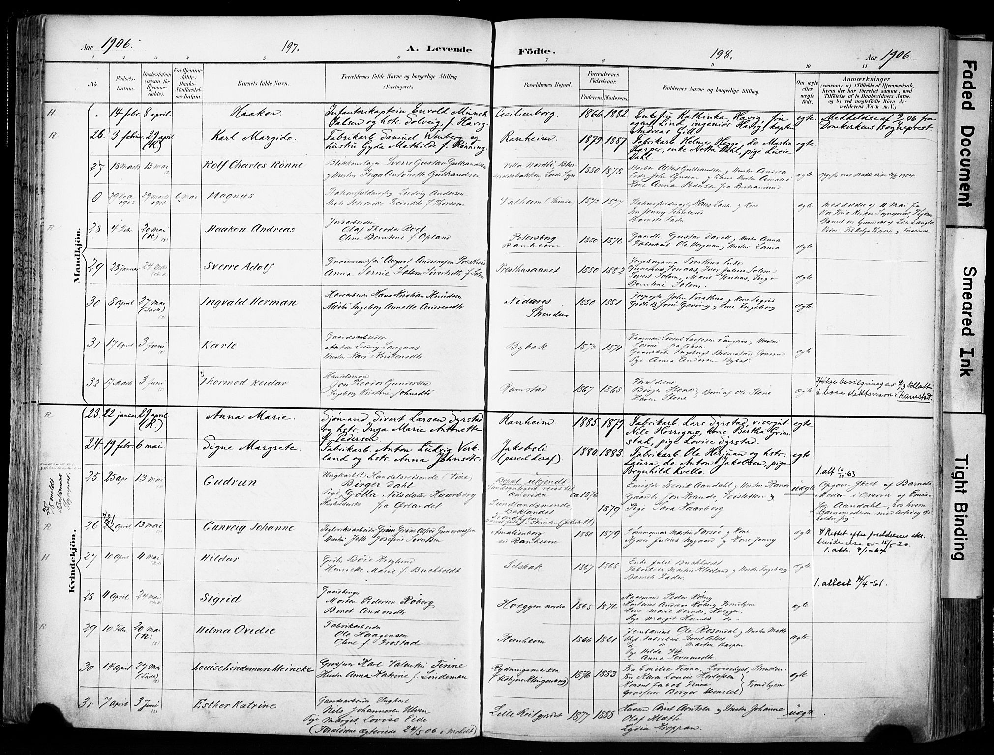 Ministerialprotokoller, klokkerbøker og fødselsregistre - Sør-Trøndelag, SAT/A-1456/606/L0301: Parish register (official) no. 606A16, 1894-1907, p. 197-198
