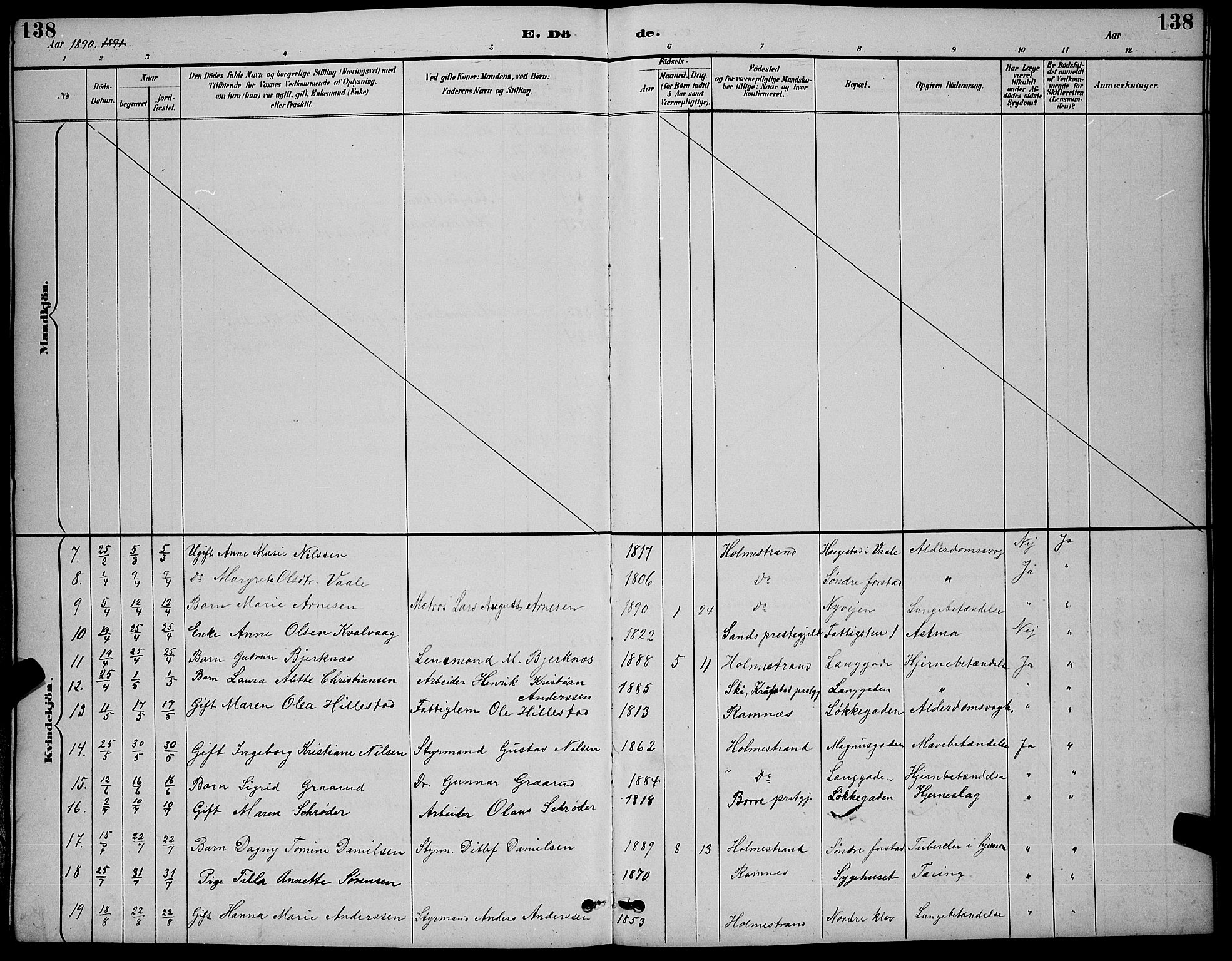 Holmestrand kirkebøker, AV/SAKO-A-346/G/Ga/L0005: Parish register (copy) no. 5, 1889-1901, p. 138