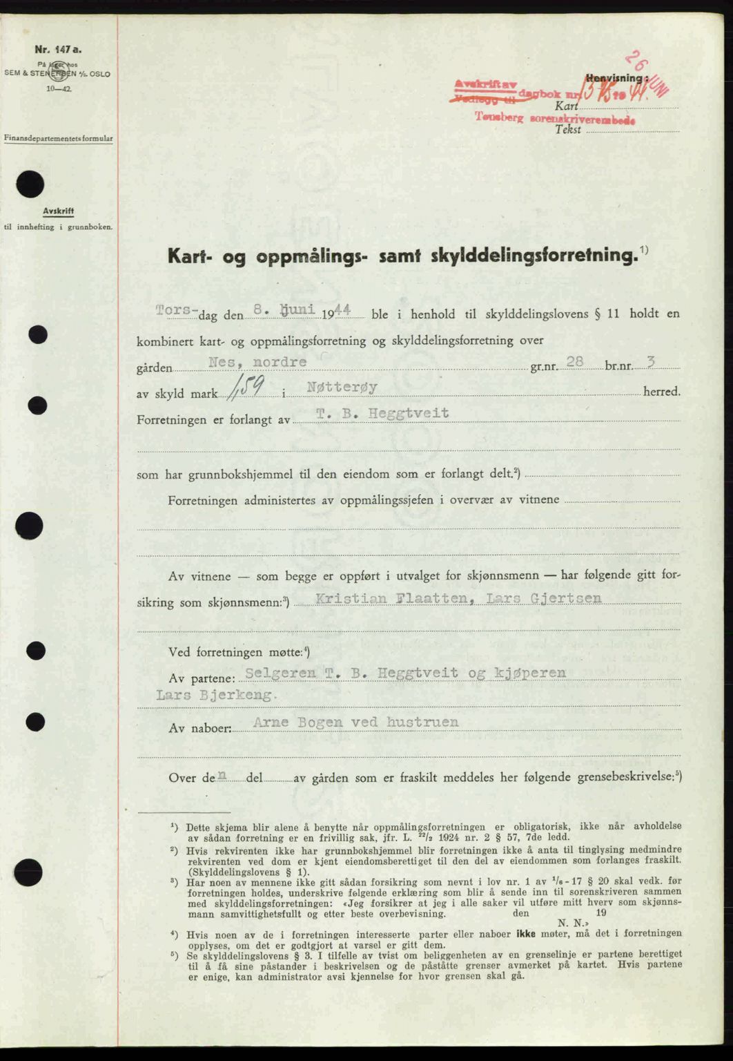 Tønsberg sorenskriveri, AV/SAKO-A-130/G/Ga/Gaa/L0015: Mortgage book no. A15, 1944-1944, Diary no: : 1375/1944