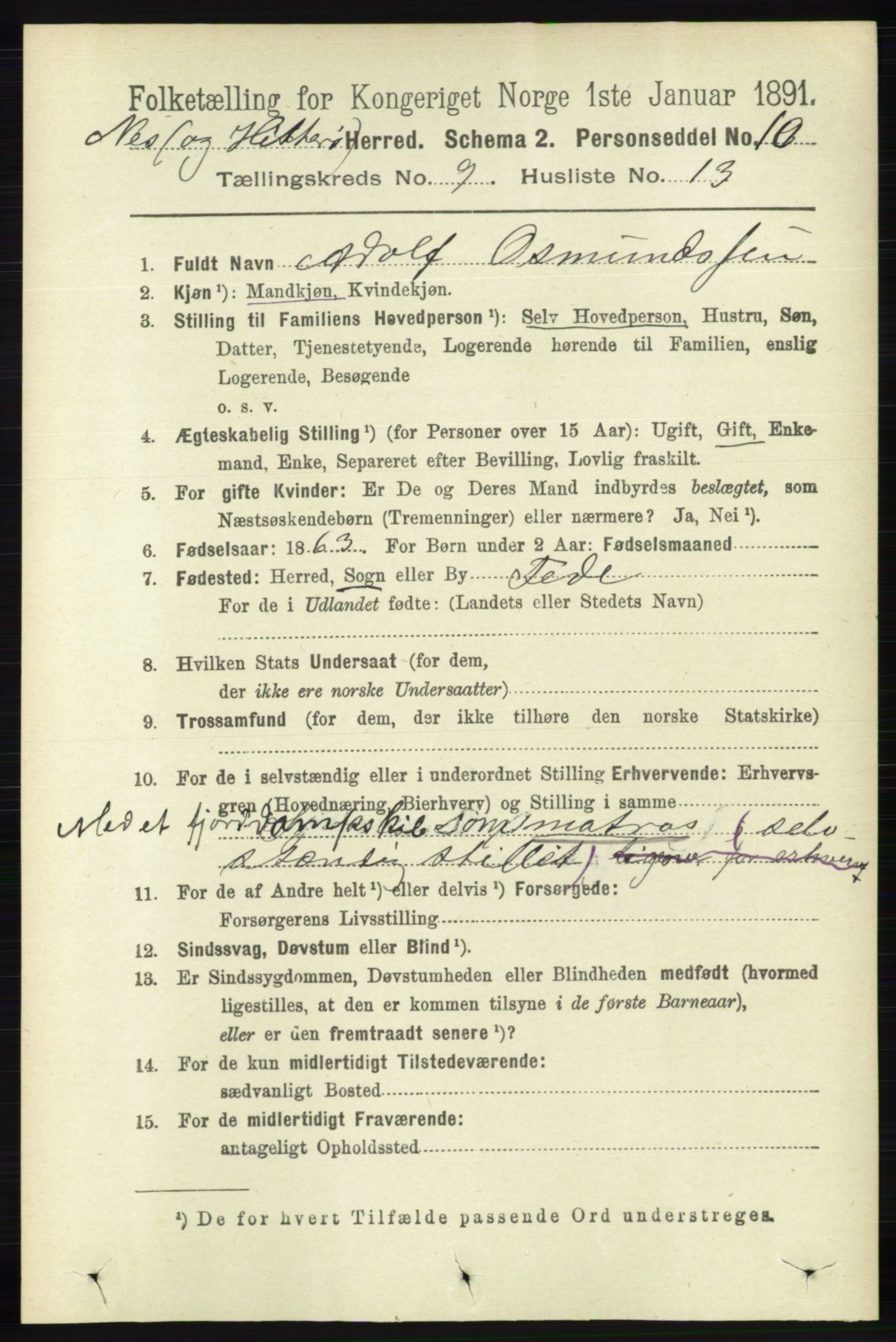 RA, 1891 census for 1043 Hidra og Nes, 1891, p. 3838