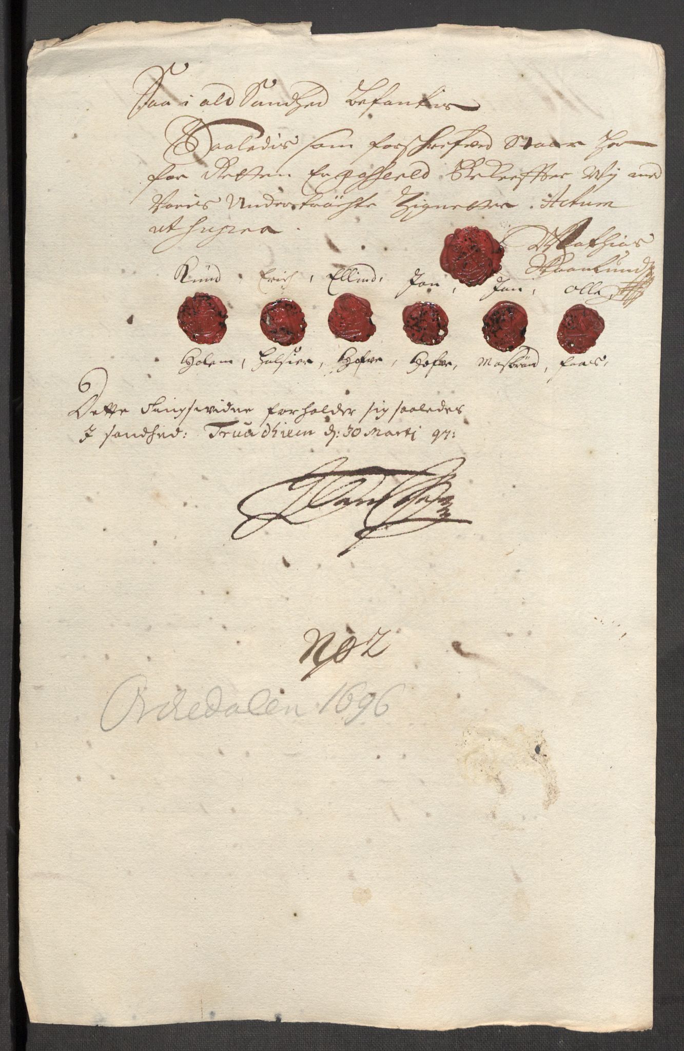 Rentekammeret inntil 1814, Reviderte regnskaper, Fogderegnskap, RA/EA-4092/R60/L3946: Fogderegnskap Orkdal og Gauldal, 1696, p. 203